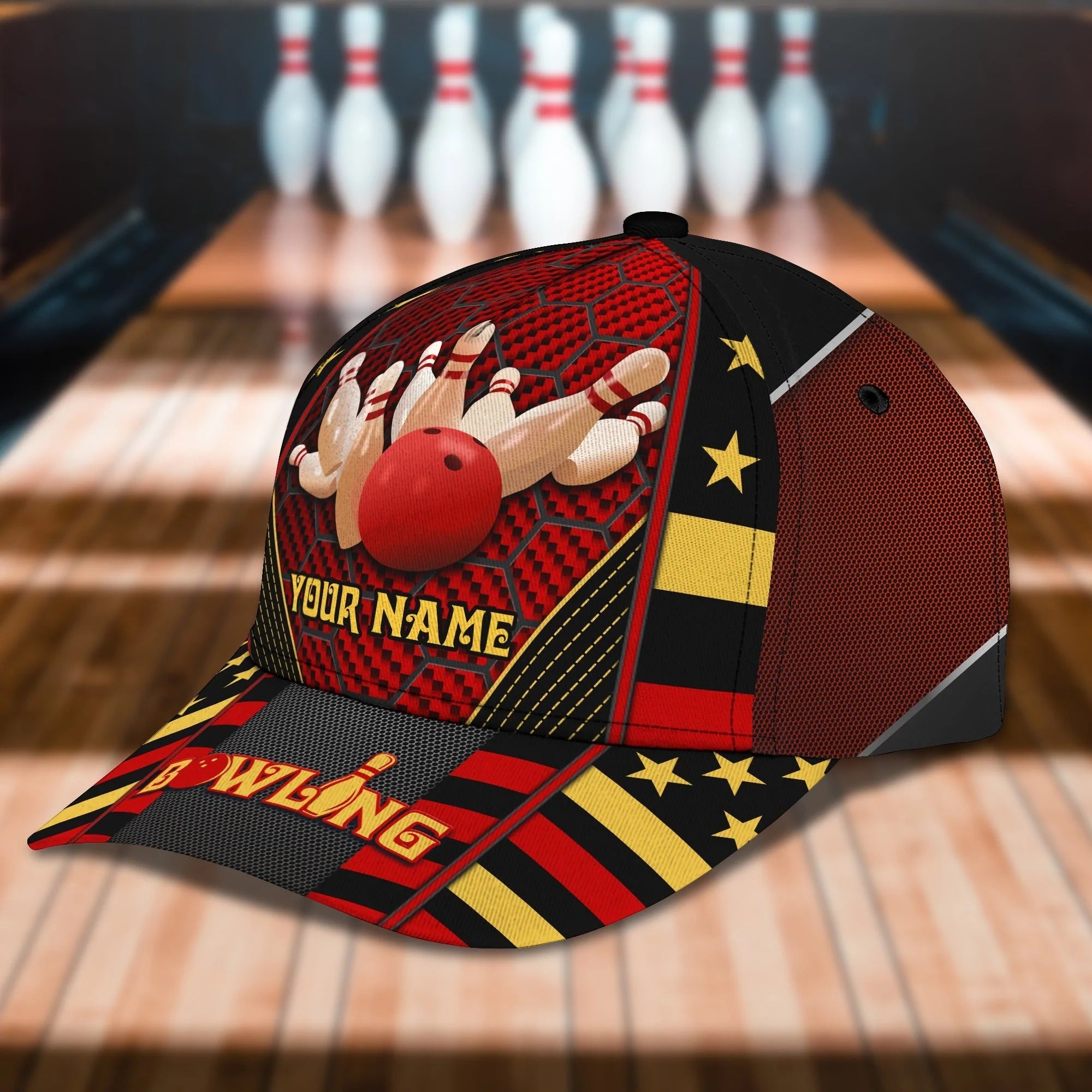Custom Name Bowling Cap Hat, Baseball Bowling Hat, Men Bowling Hat, Red Bowling Classic cap Trucker Hats Custom Hats Gifts For Men & Women