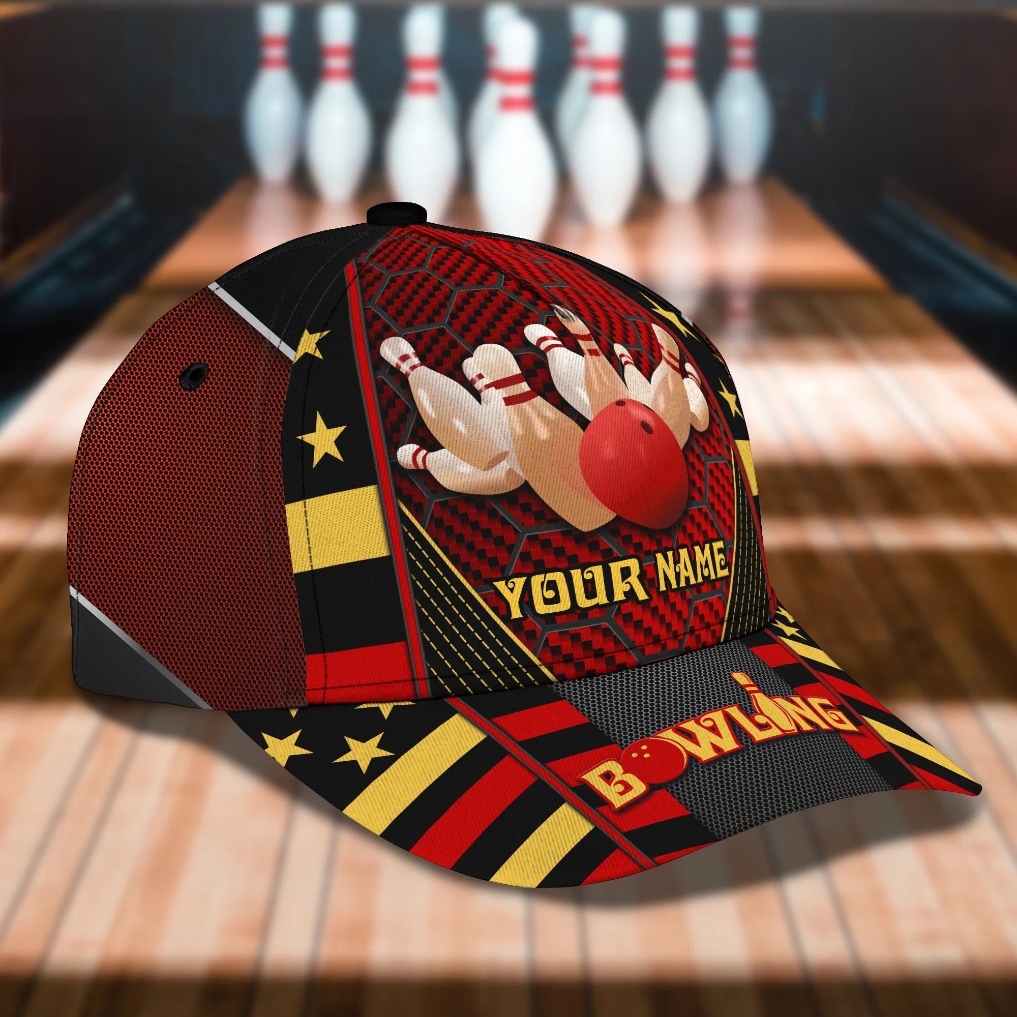 Custom Name Bowling Cap Hat, Baseball Bowling Hat, Men Bowling Hat, Red Bowling Classic cap Trucker Hats Custom Hats Gifts For Men & Women