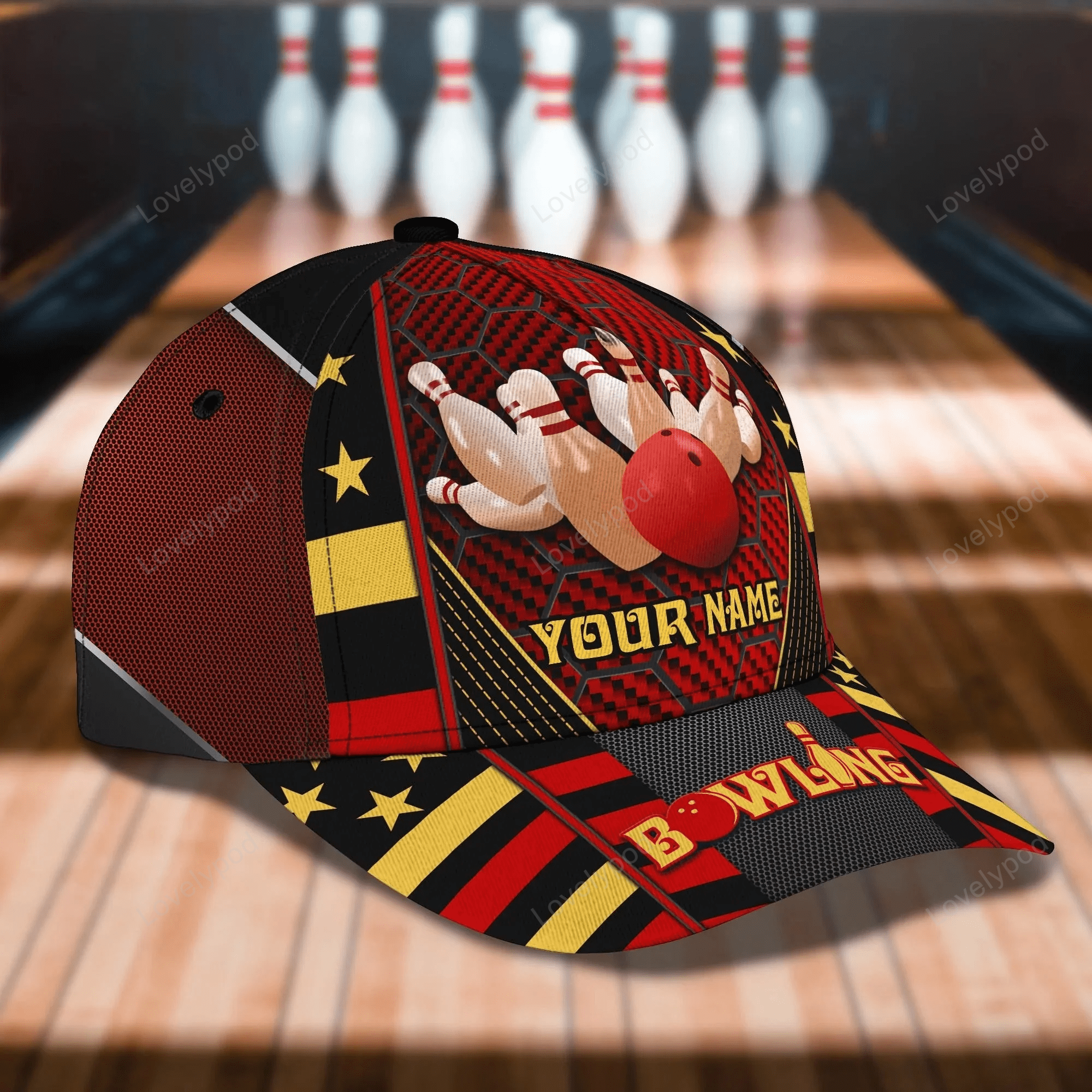 Custom Name Bowling Cap Hat, Baseball Bowling Hat, Men Bowling Hat, Red Bowling Classic cap Trucker Hats Custom Hats Gifts For Men & Women