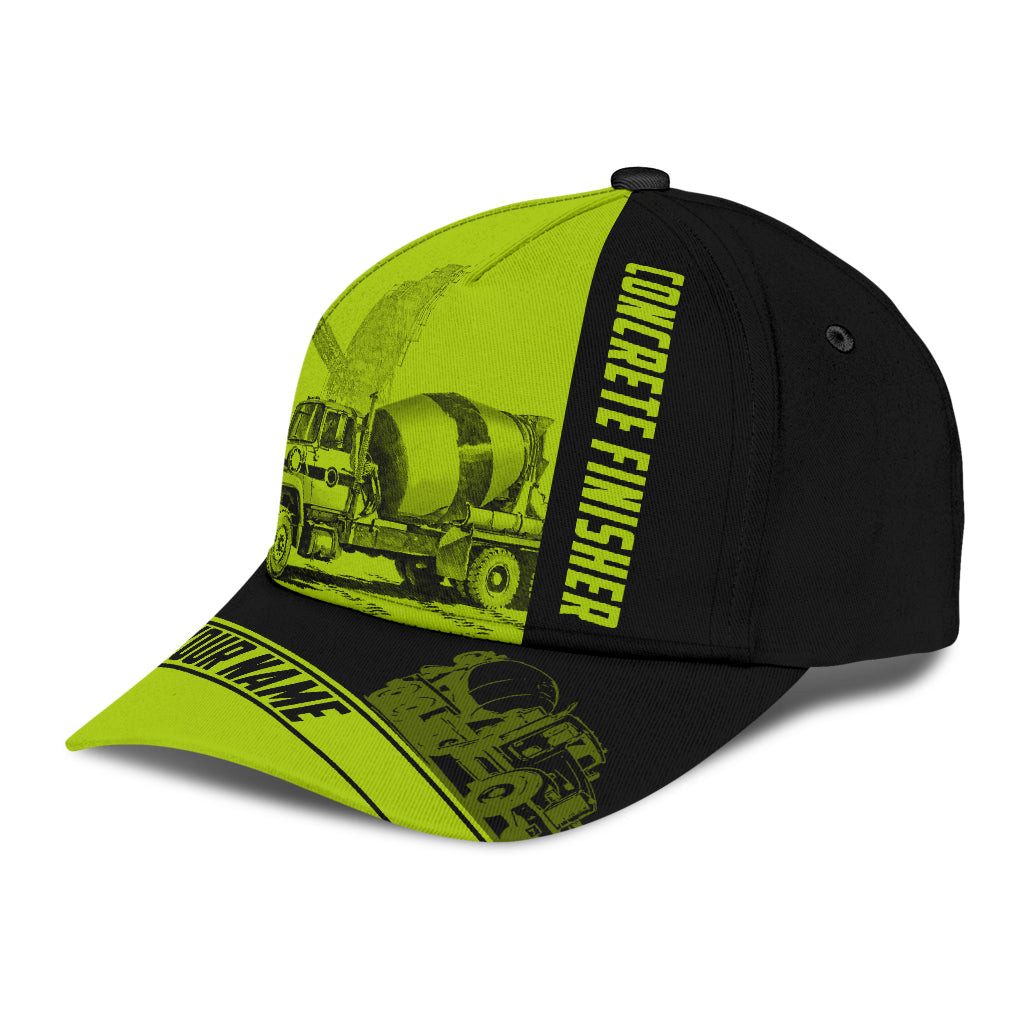 Custom Name Cap Hat Concrete Finisher Green Safety 3D Baseball Cap Hat For Man And Women, Gift To Concreter Trucker Hats Custom Hats Gifts For Men & Women