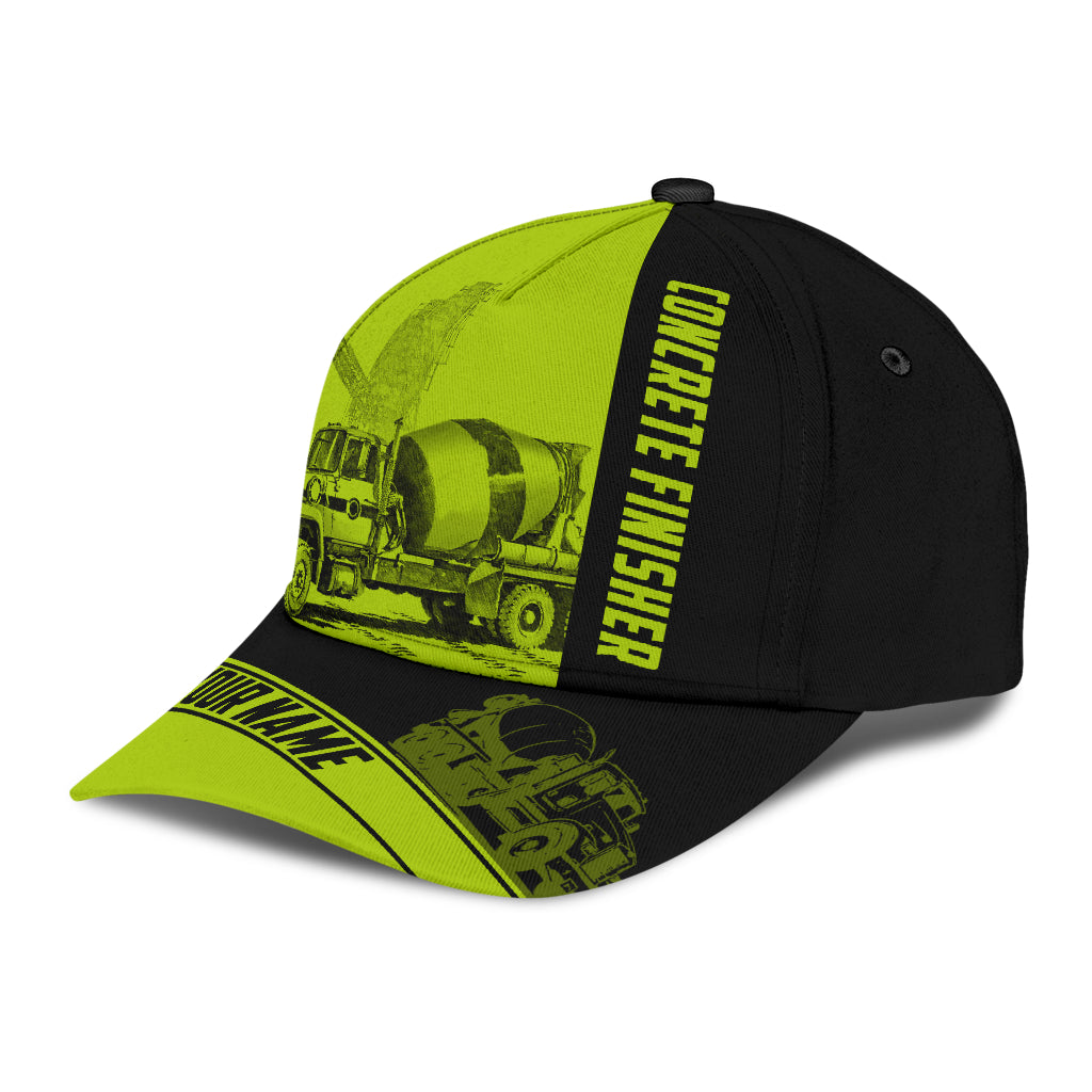 Custom Name Cap Hat Concrete Finisher Green Safety 3D Baseball Cap Hat For Man And Women, Gift To Concreter Trucker Hats Custom Hats Gifts For Men & Women