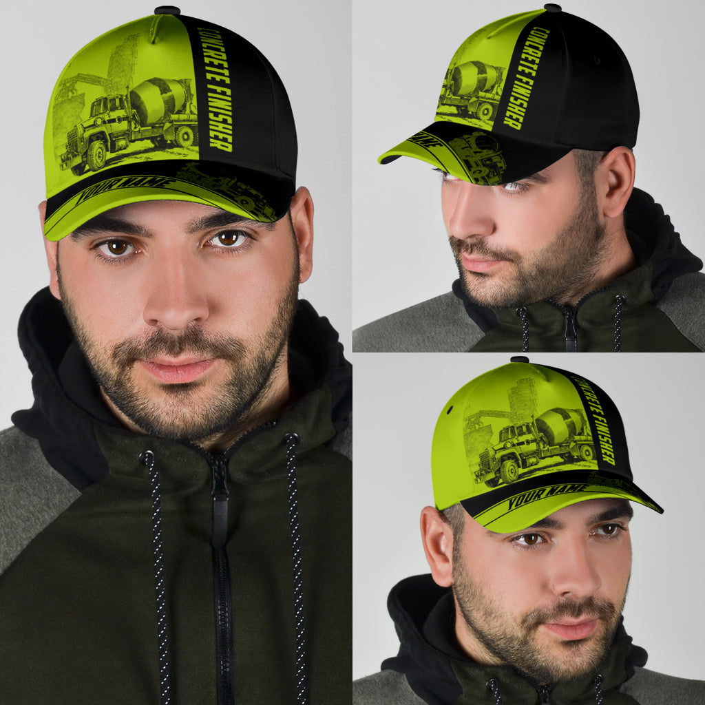 Custom Name Cap Hat Concrete Finisher Green Safety 3D Baseball Cap Hat For Man And Women, Gift To Concreter Trucker Hats Custom Hats Gifts For Men & Women