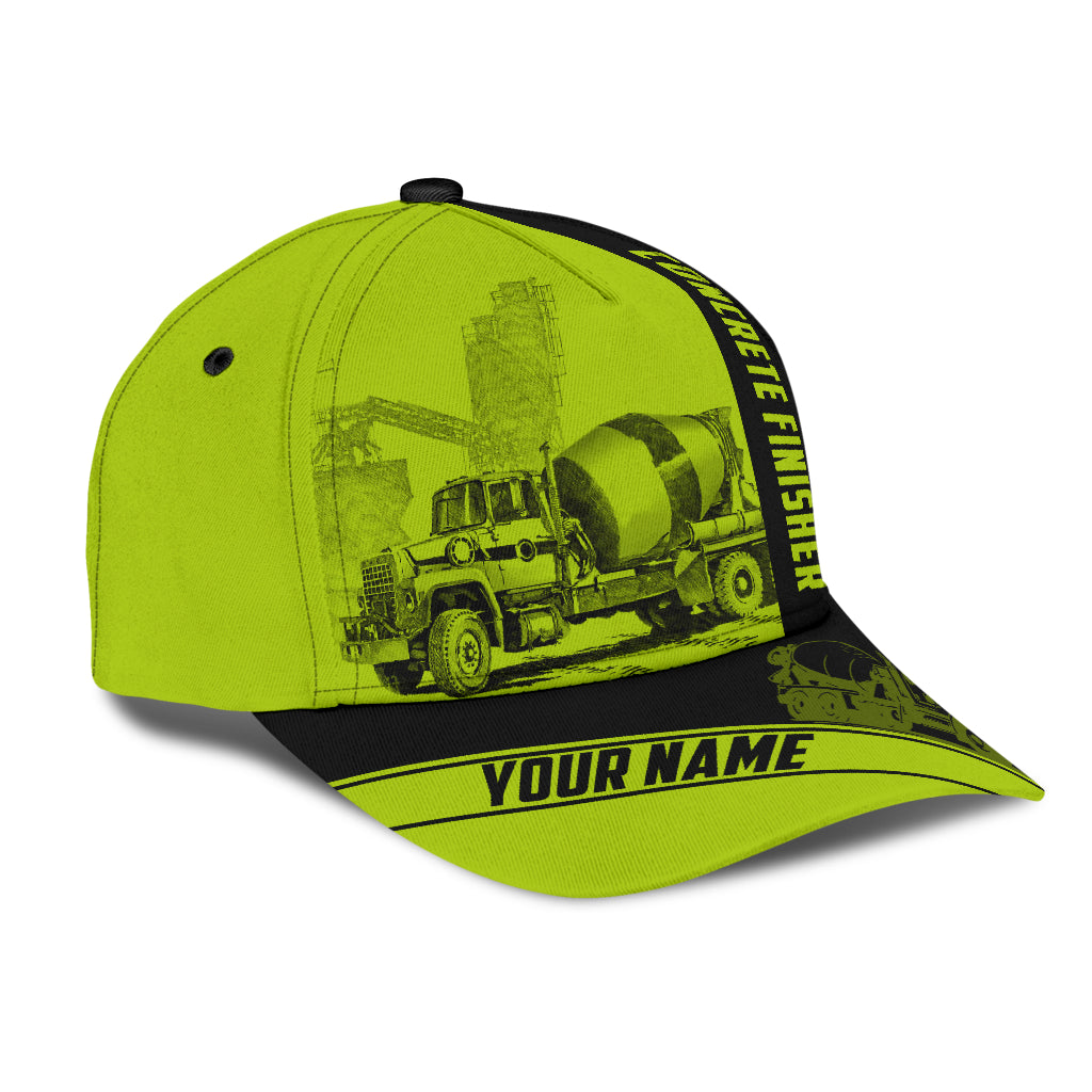 Custom Name Cap Hat Concrete Finisher Green Safety 3D Baseball Cap Hat For Man And Women, Gift To Concreter Trucker Hats Custom Hats Gifts For Men & Women