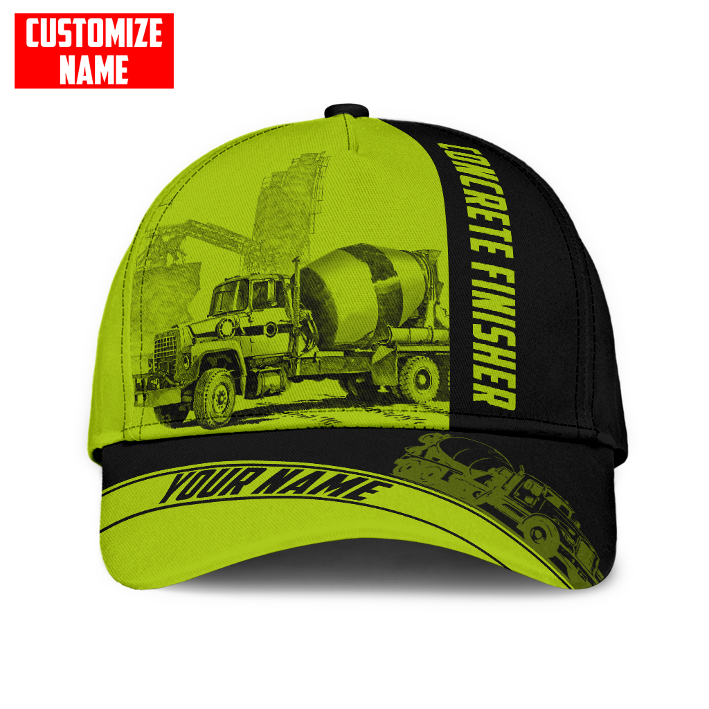 Custom Name Cap Hat Concrete Finisher Green Safety 3D Baseball Cap Hat For Man And Women, Gift To Concreter Trucker Hats Custom Hats Gifts For Men & Women