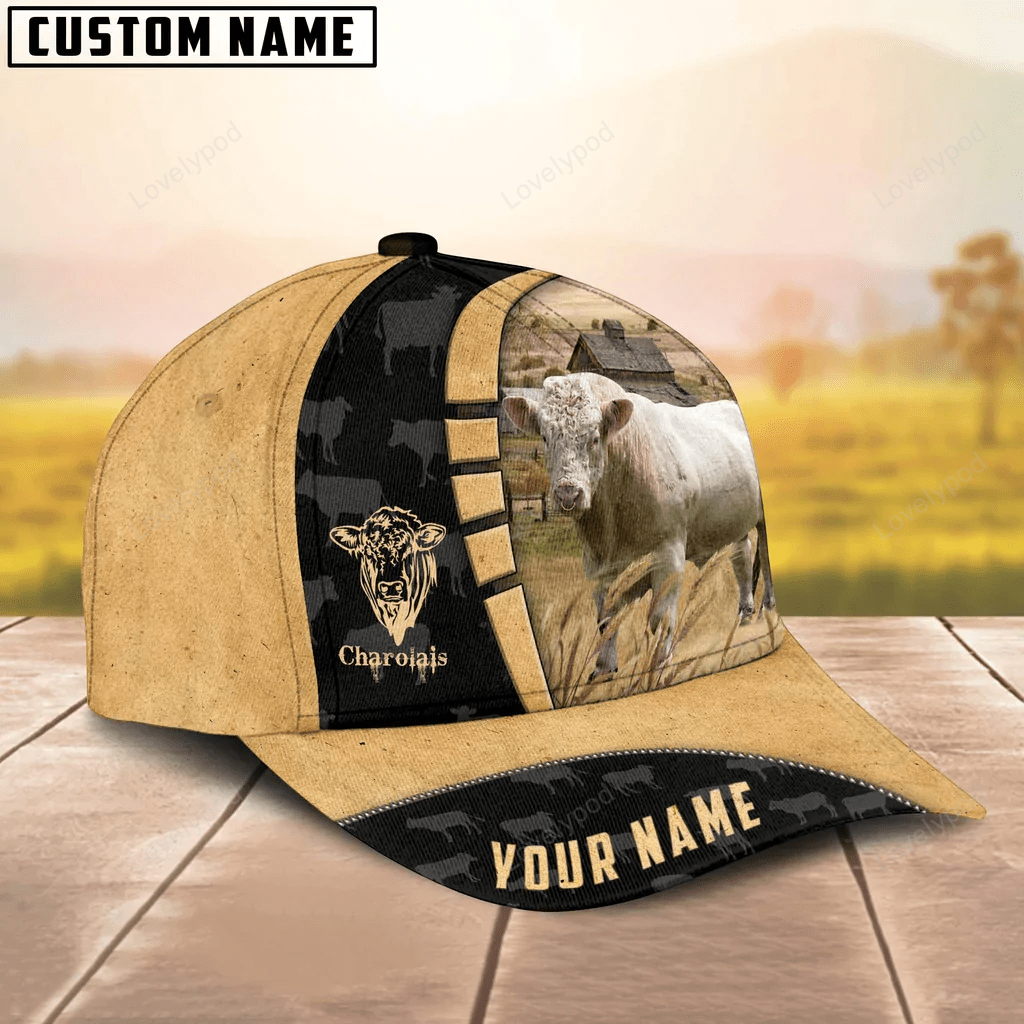 Custom Name Charolais Cattle 3D Cap for men and women, Cow Classic Cap, Gift For Farmer Trucker Hats Custom Hats Gifts For Men & Women