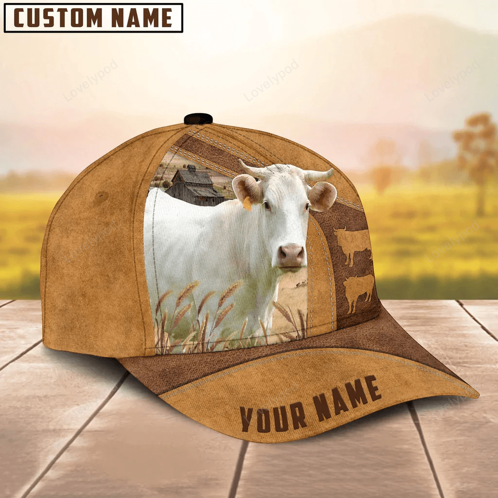 Custom Name Charolais Cattle Cap, cow Baseball Hat For Farmer, Gift for cow lover Trucker Hats Custom Hats Gifts For Men & Women