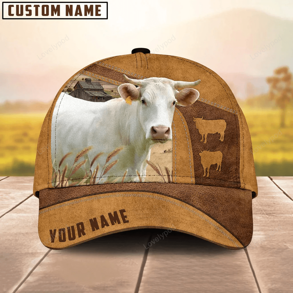 Custom Name Charolais Cattle Cap, cow Baseball Hat For Farmer, Gift for cow lover Trucker Hats Custom Hats Gifts For Men & Women