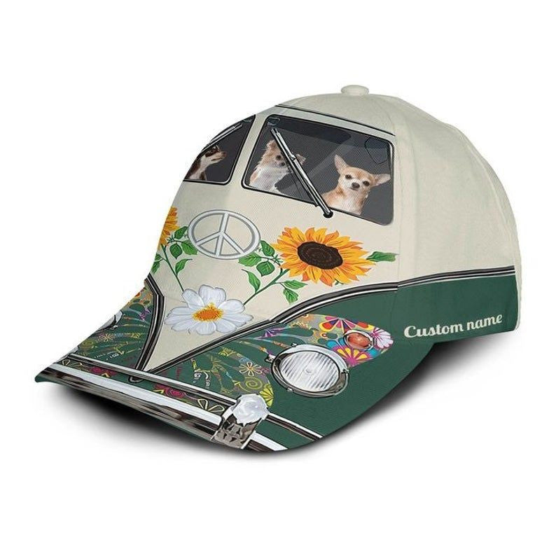 Custom Name Chihuahua Love Camping And Hippie - Classical Cap 3D Trucker Hats Custom Hats Gifts For Men & Women