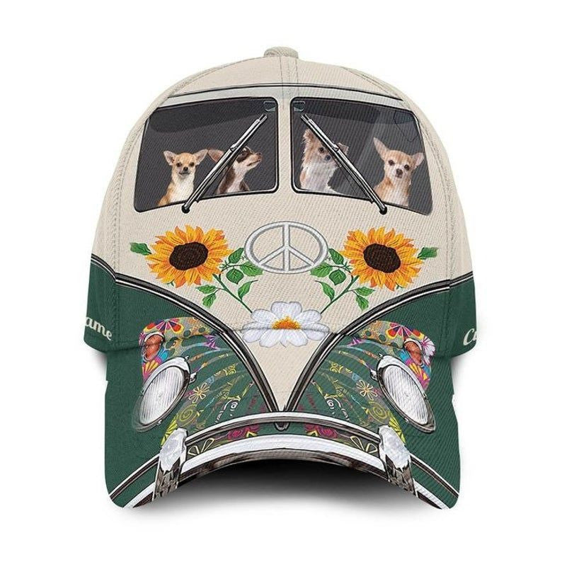 Custom Name Chihuahua Love Camping And Hippie - Classical Cap 3D Trucker Hats Custom Hats Gifts For Men & Women