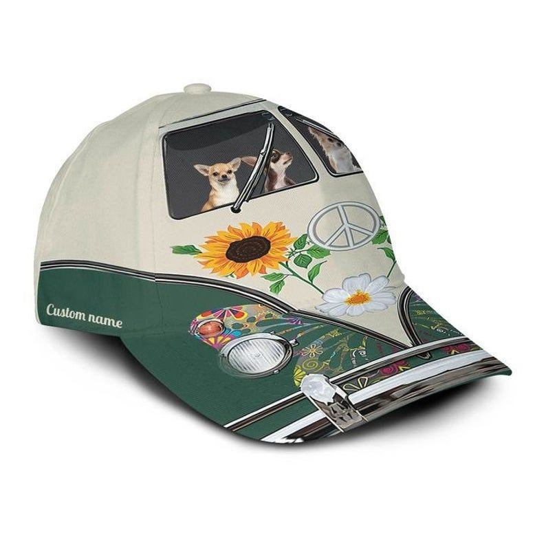 Custom Name Chihuahua Love Camping And Hippie - Classical Cap 3D Trucker Hats Custom Hats Gifts For Men & Women