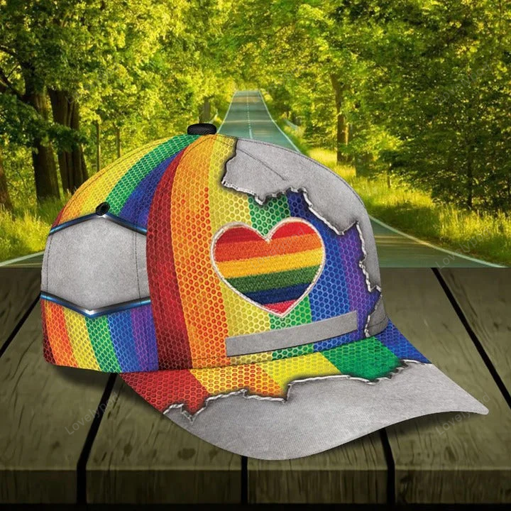 Custom Name Colorful Heart Pride Cap For Couple Gay Man, Be Strong Lgbt Printing Baseball Cap Hat Trucker Hats Custom Hats Gifts For Men & Women