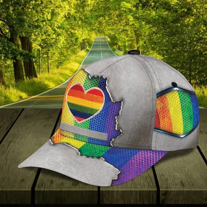 Custom Name Colorful Heart Pride Cap For Couple Gay Man, Be Strong Lgbt Printing Baseball Cap Hat Trucker Hats Custom Hats Gifts For Men & Women
