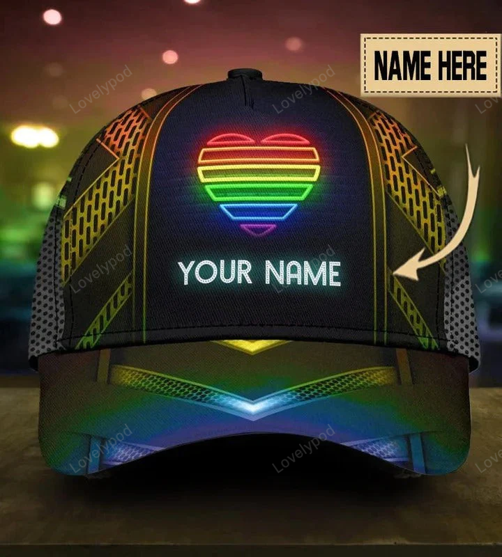 Custom Name Colorful Heart Pride Cap For Couple Gay Man, Be Strong Lgbt Printing Baseball Cap Hat Trucker Hats Custom Hats Gifts For Men & Women
