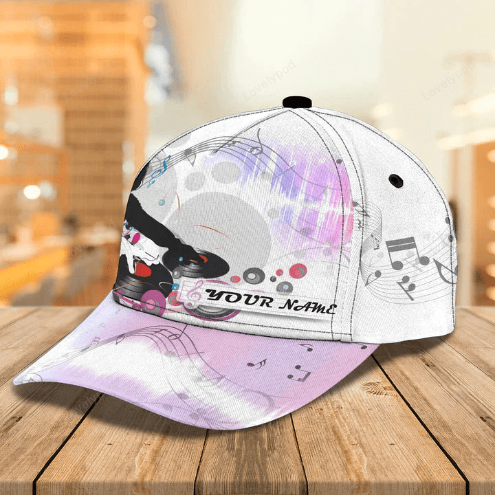 Custom Name Dj On Purple Background Classic Baseball Cap Hat 3D With Adjustable Brim For Men's Women's, Gift for DJ, International Dj gifts Trucker Hats Custom Hats Gifts For Men & Women