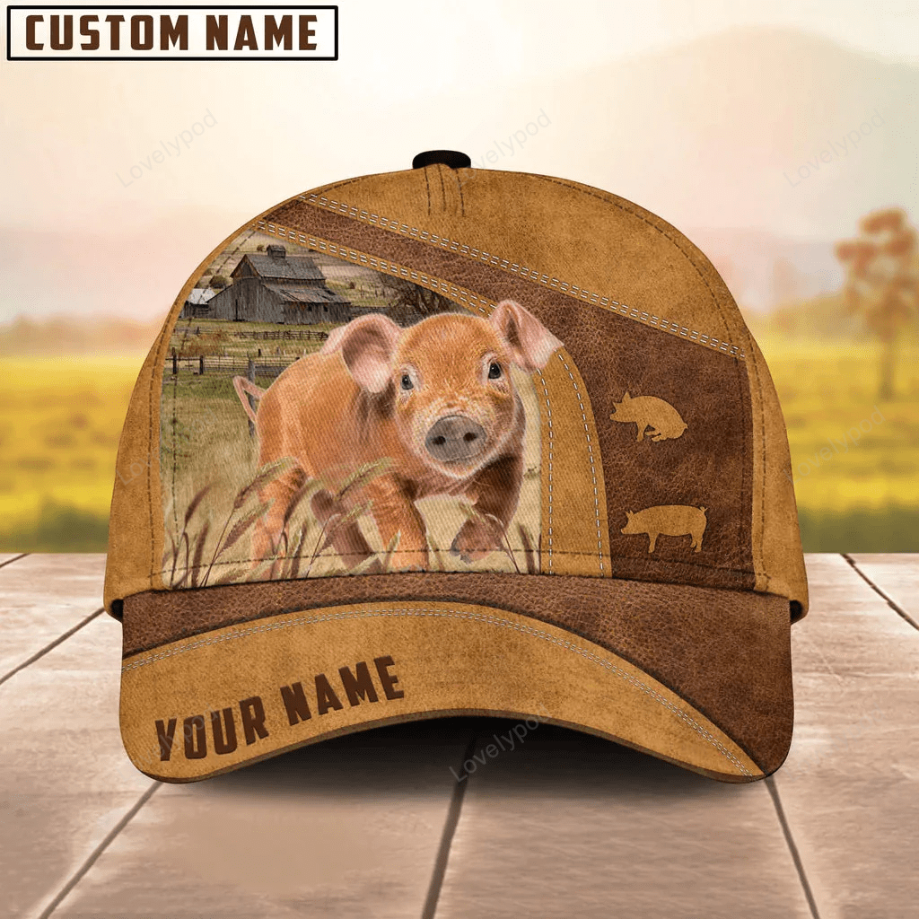 Custom Name Duroc Pig Cap, Pig Baseball Hat For Farmer Trucker Hats Custom Hats Gifts For Men & Women