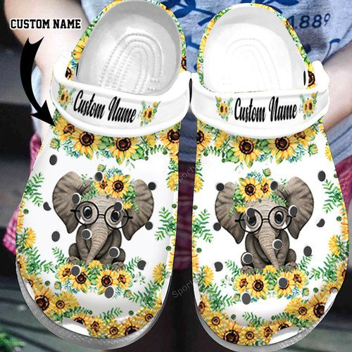 Custom Name Elephant With Sunflower Clogs Shoes