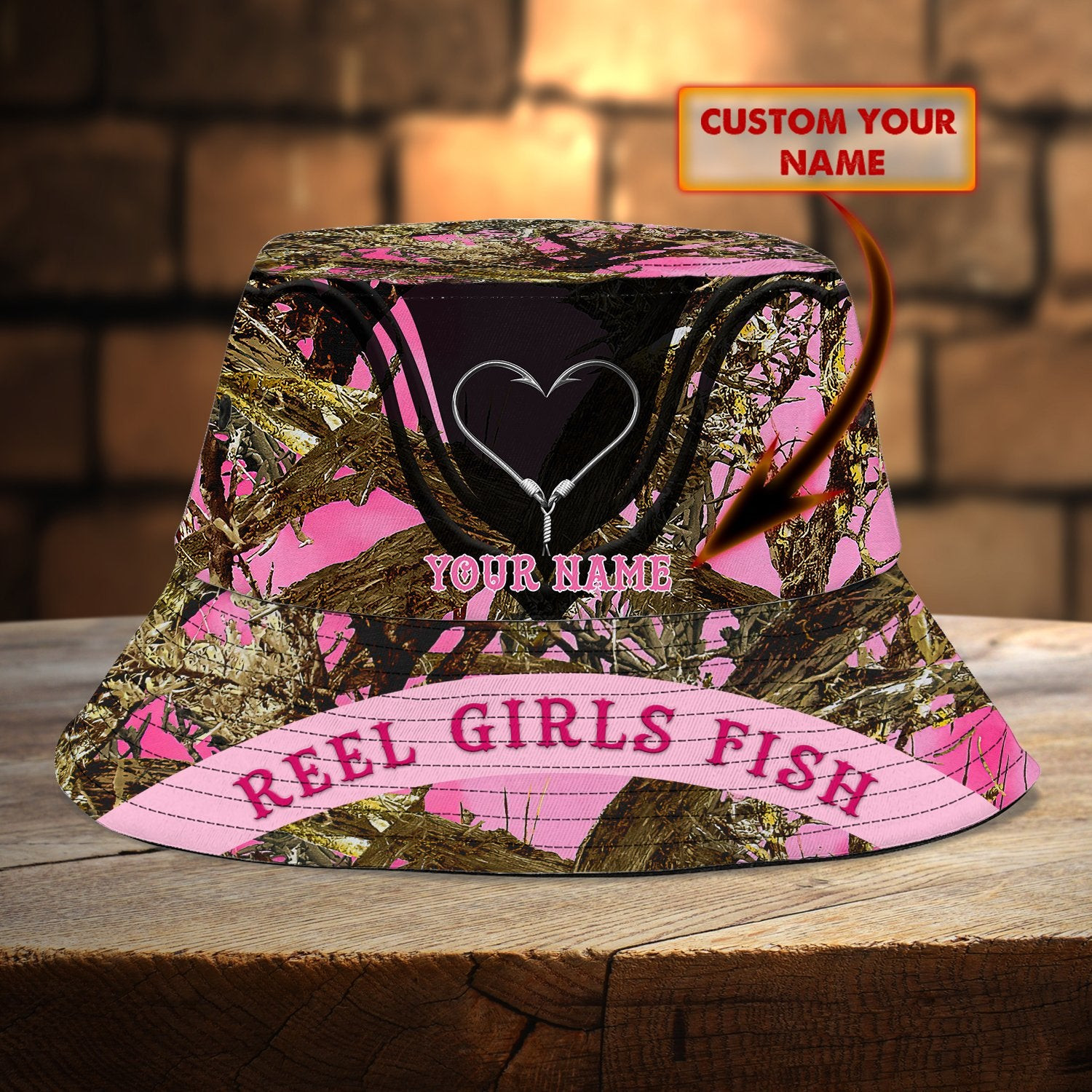 Custom Name Fishing Reel Girls print Bucket Hat .CHC Trucker Hats Custom Hats Gifts For Men & Women