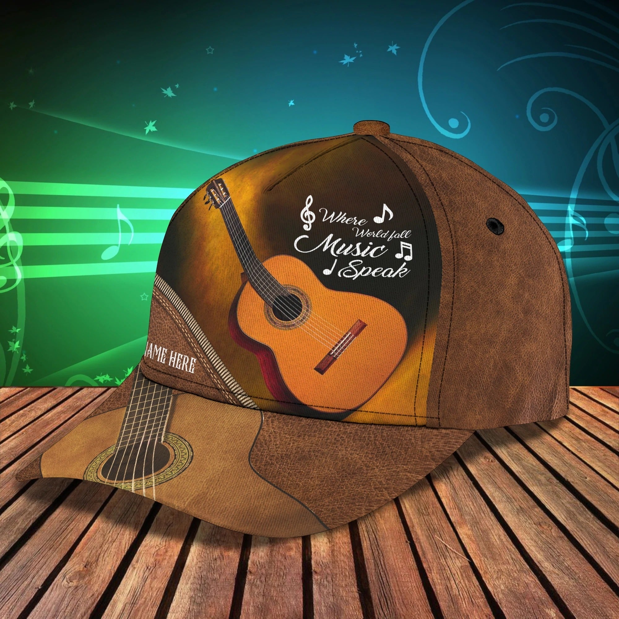 Custom Name Funny Gift For Guitar Man, Guitarist Baseball 3D Cap, Where World Fall Music Speak, Musican Cap Trucker Hats Custom Hats Gifts For Men & Women