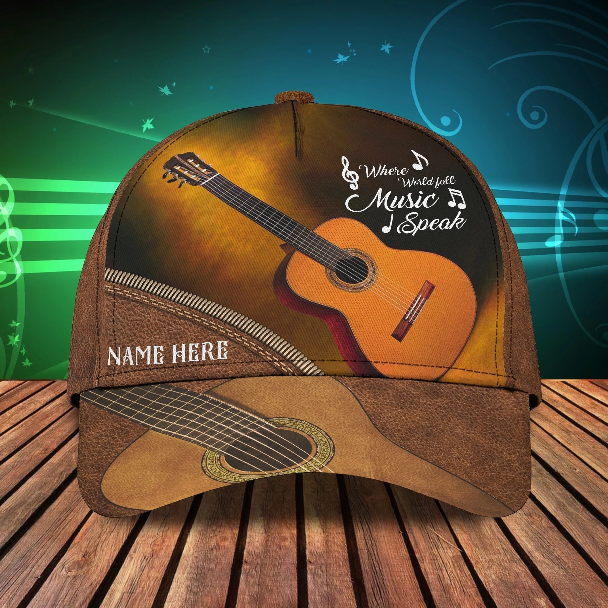 Custom Name Funny Gift For Guitar Man, Guitarist Baseball 3D Cap, Where World Fall Music Speak, Musican Cap Trucker Hats Custom Hats Gifts For Men & Women