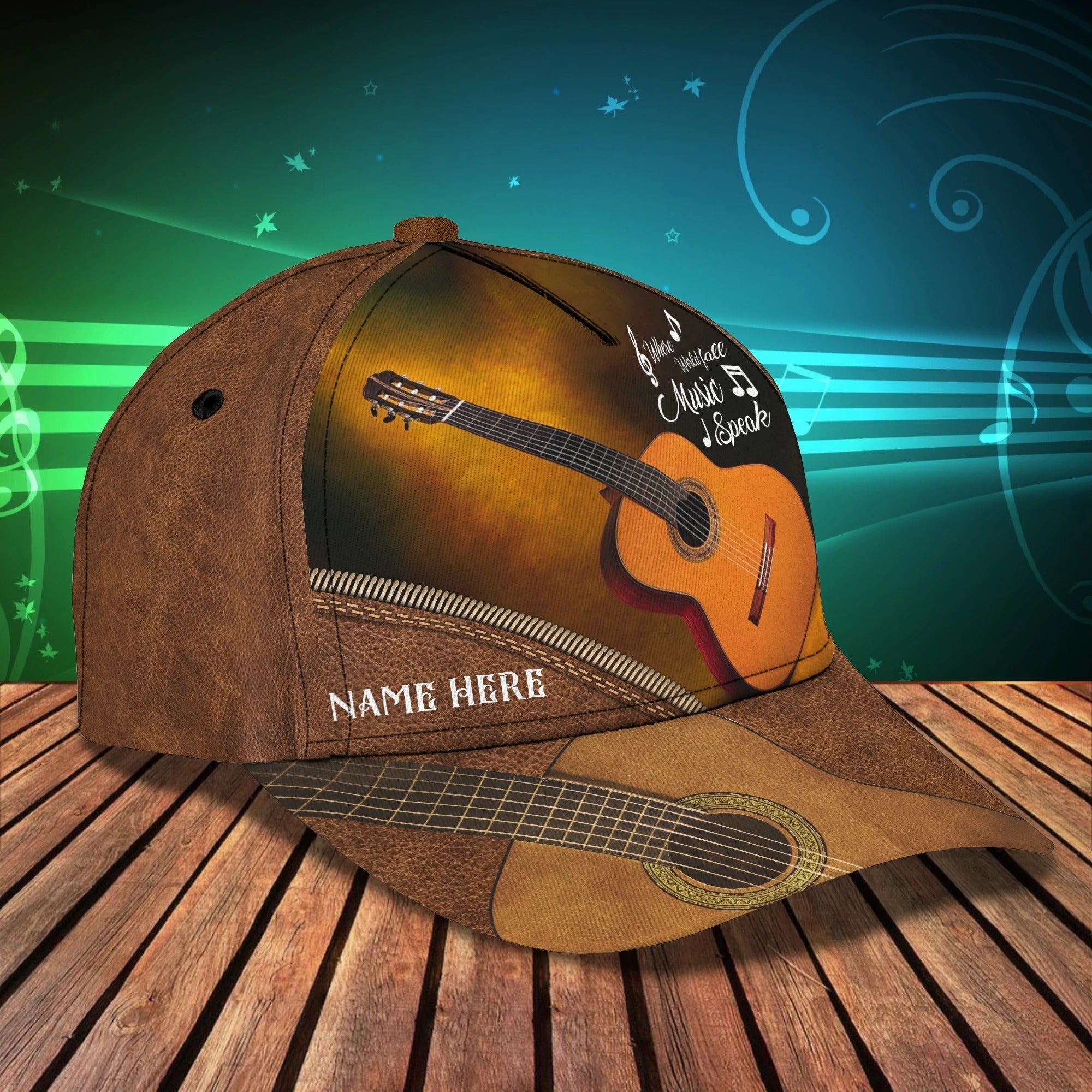 Custom Name Funny Gift For Guitar Man, Guitarist Baseball 3D Cap, Where World Fall Music Speak, Musican Cap Trucker Hats Custom Hats Gifts For Men & Women