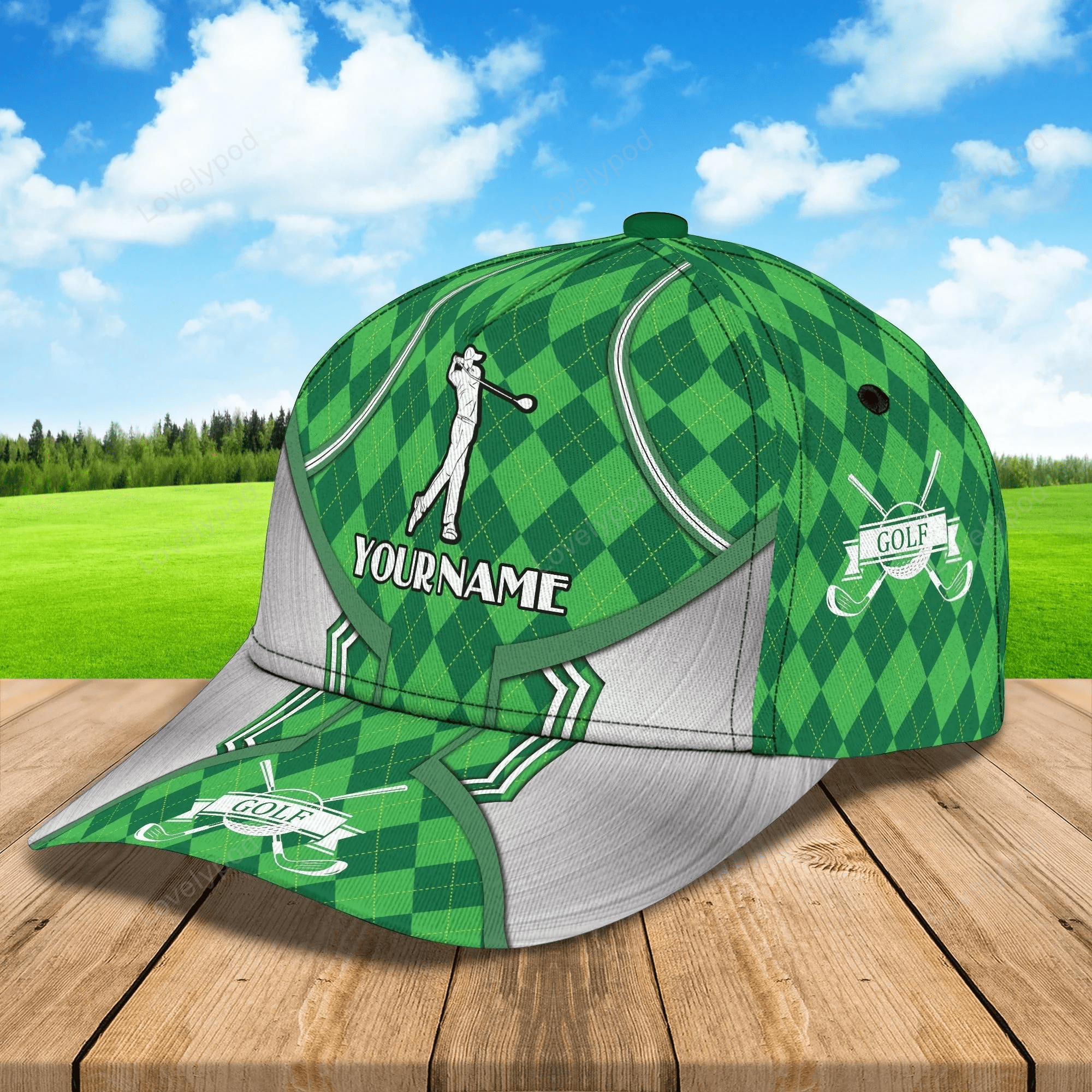 Custom Name Green Cap Golf Woman, Classic 3D Cap Hat For Golfer, Green Golf Cap Hat Trucker Hats Custom Hats Gifts For Men & Women