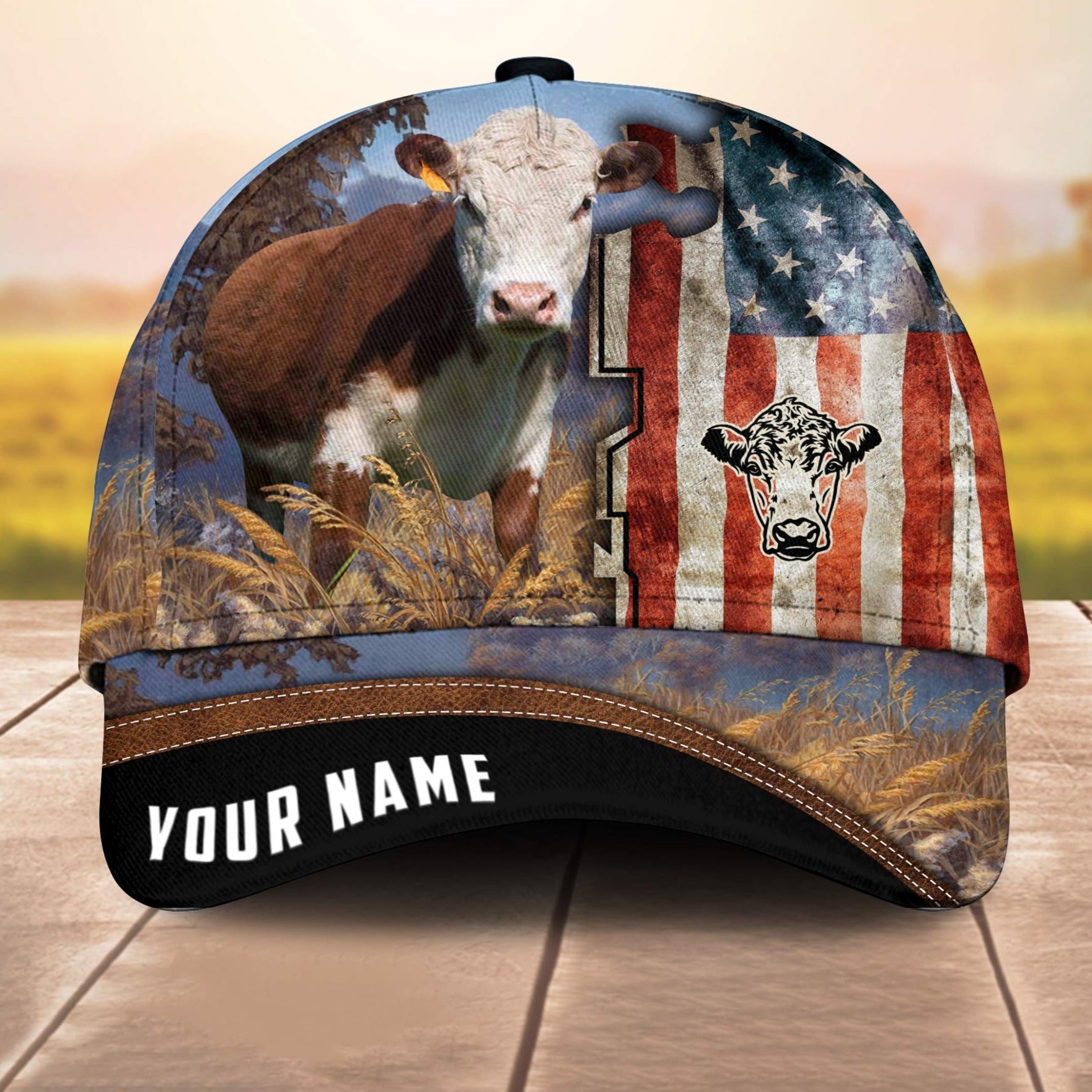 Custom Name Hereford American Cale 3D Cap 3D All Over Print Baseball Cap, Cap For Farm Lovers, Animal Cap, Leather Pattern Cap Trucker Hats Custom Hats Gifts For Men & Women