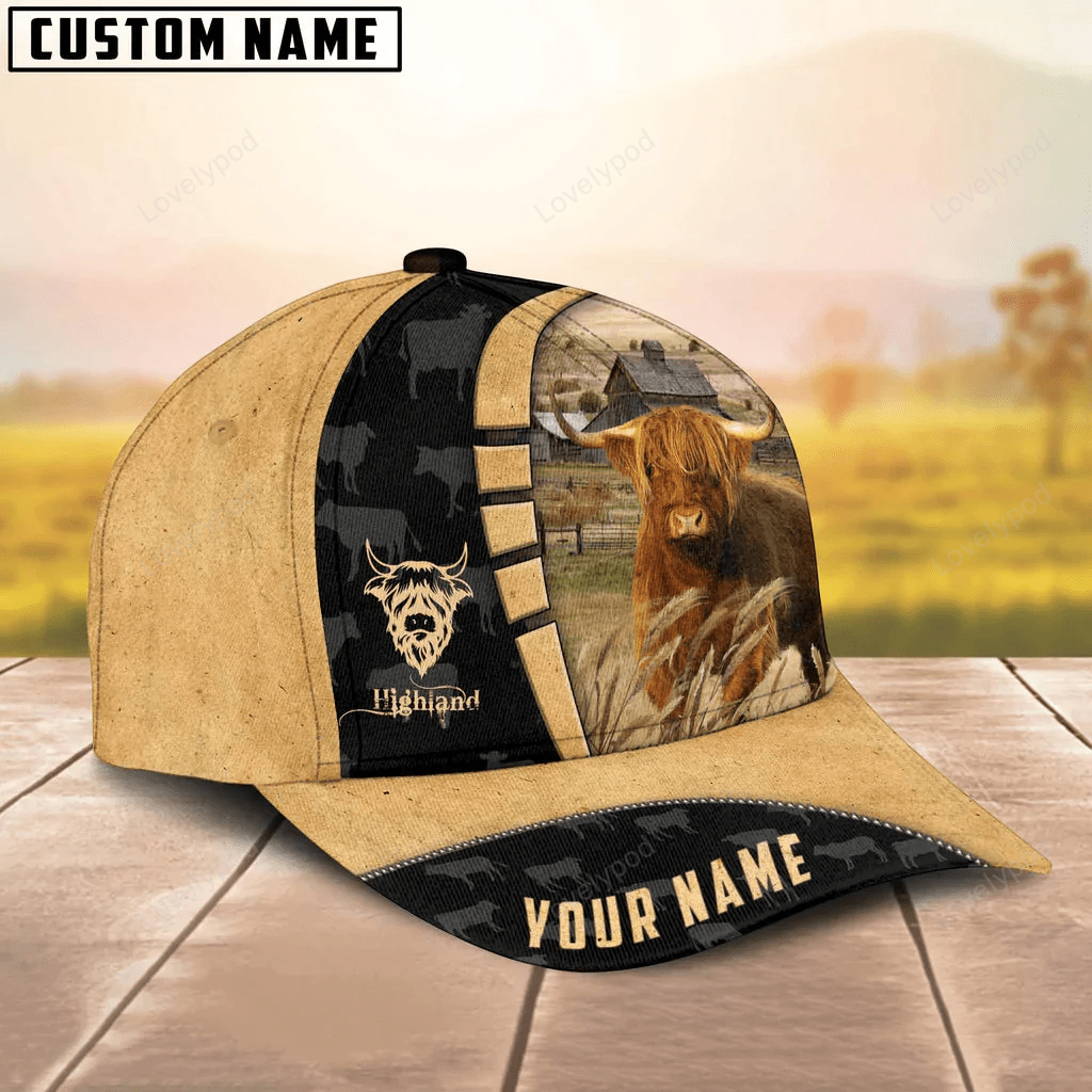 Custom Name Highland Cattle 3D Cap, cow Baseball Hat For Farmer, Gift for cow lover Trucker Hats Custom Hats Gifts For Men & Women