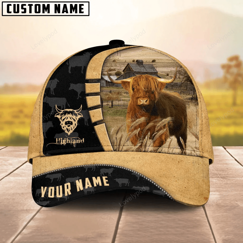 Custom Name Highland Cattle 3D Cap, cow Baseball Hat For Farmer, Gift for cow lover Trucker Hats Custom Hats Gifts For Men & Women
