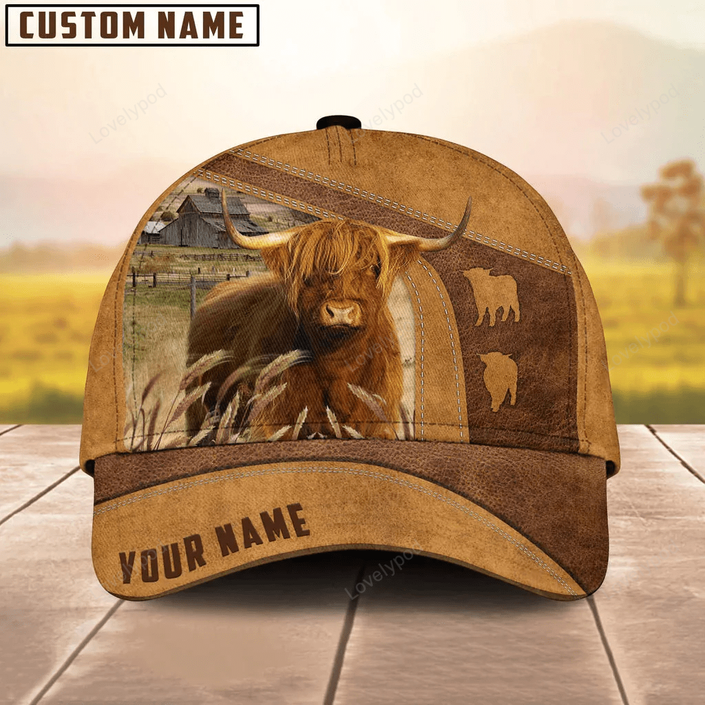 Custom Name Highland Cattle Cap, Baseball Hat For Farmer, Gift for farm Trucker Hats Custom Hats Gifts For Men & Women