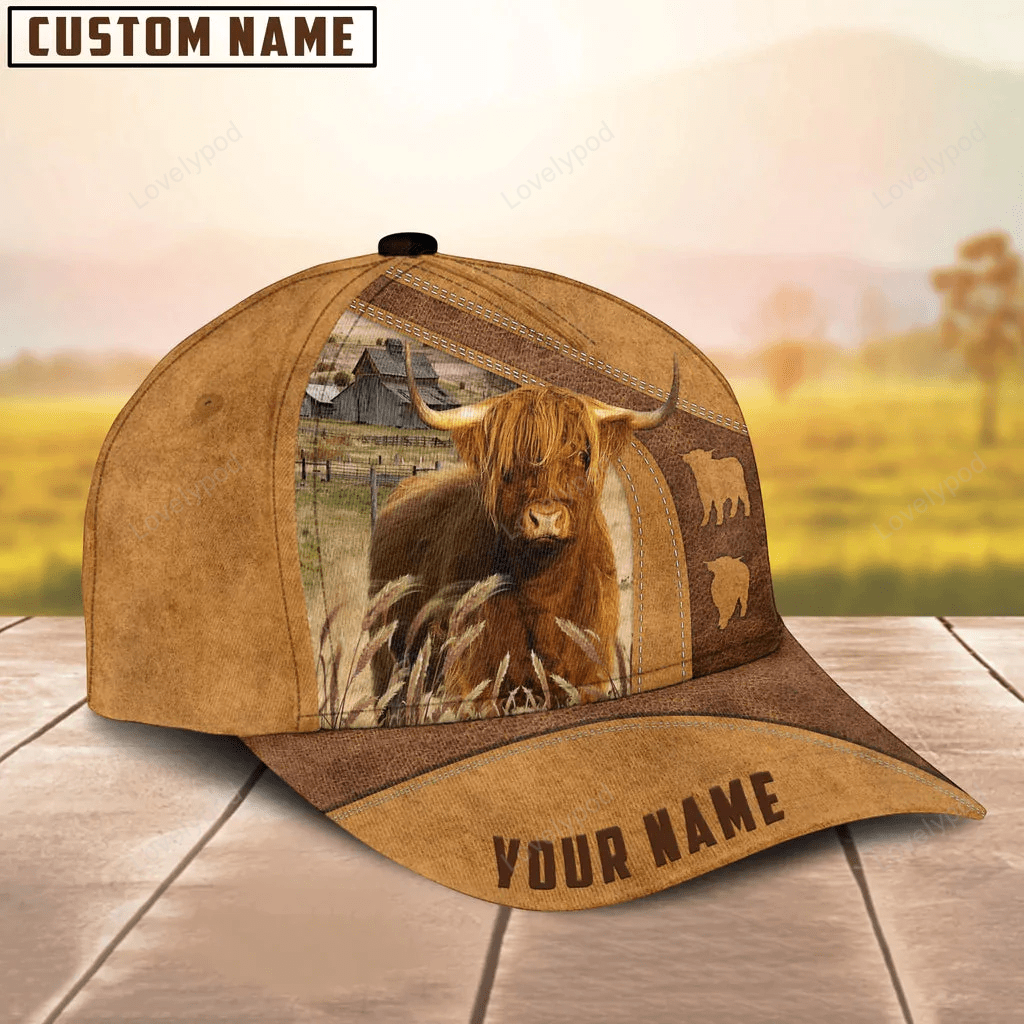 Custom Name Highland Cattle Cap, Baseball Hat For Farmer, Gift for farm Trucker Hats Custom Hats Gifts For Men & Women