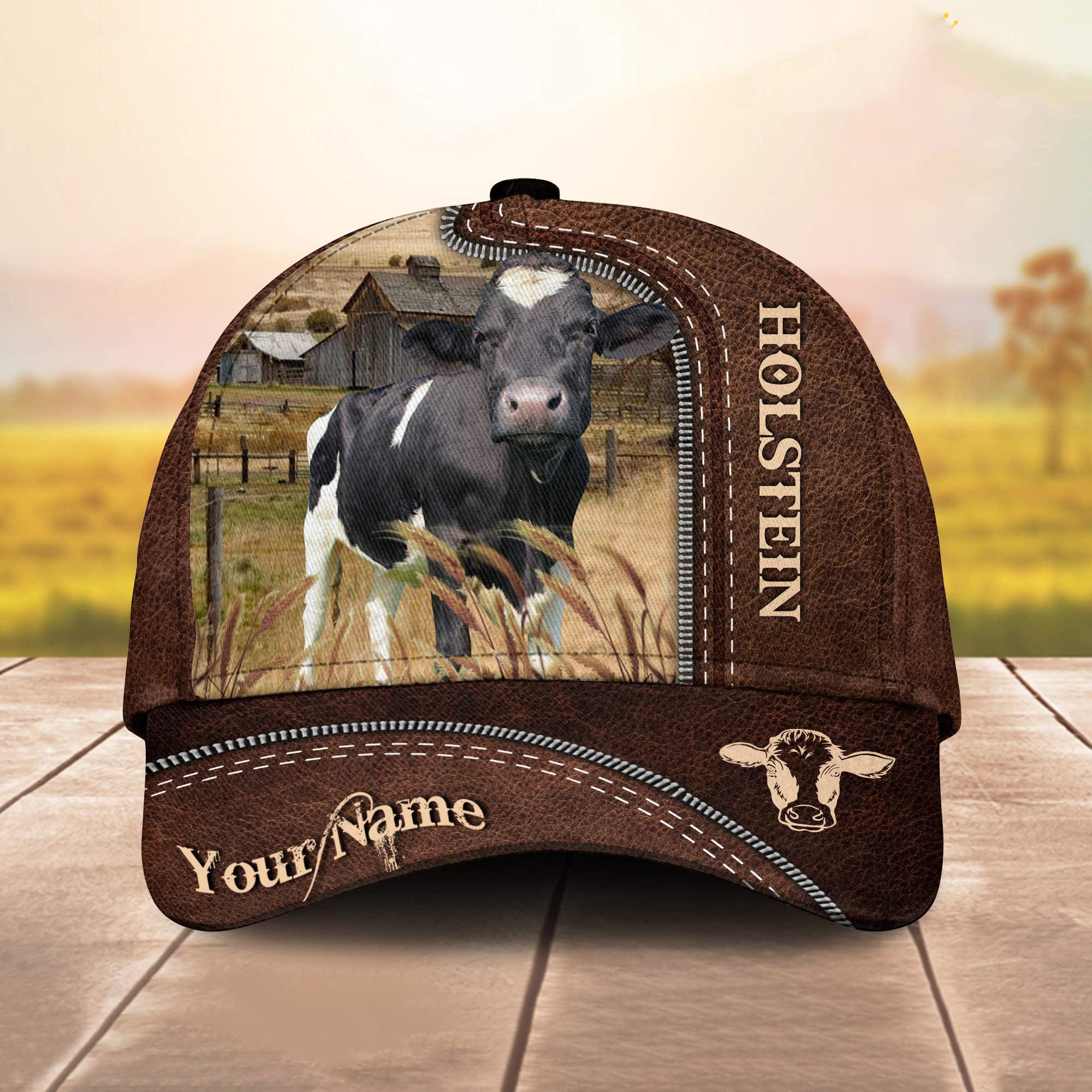 Custom Name Holstein Leather Pattern - Gift For Farmer - Personalized Classic Cap Trucker Hats Custom Hats Gifts For Men & Women