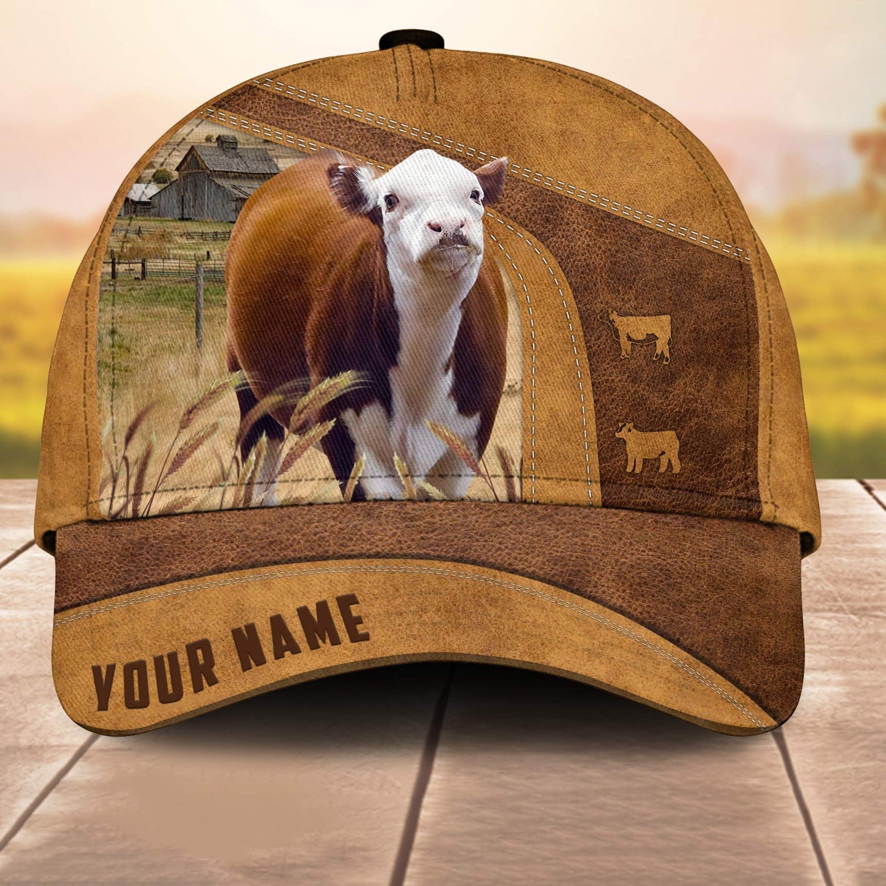 Custom Name Mini Hereford Cale 3D Cap 3D All Over Print Baseball Cap, Cap For Farm Lovers, Animal Cap, Leather Pattern Cap Trucker Hats Custom Hats Gifts For Men & Women