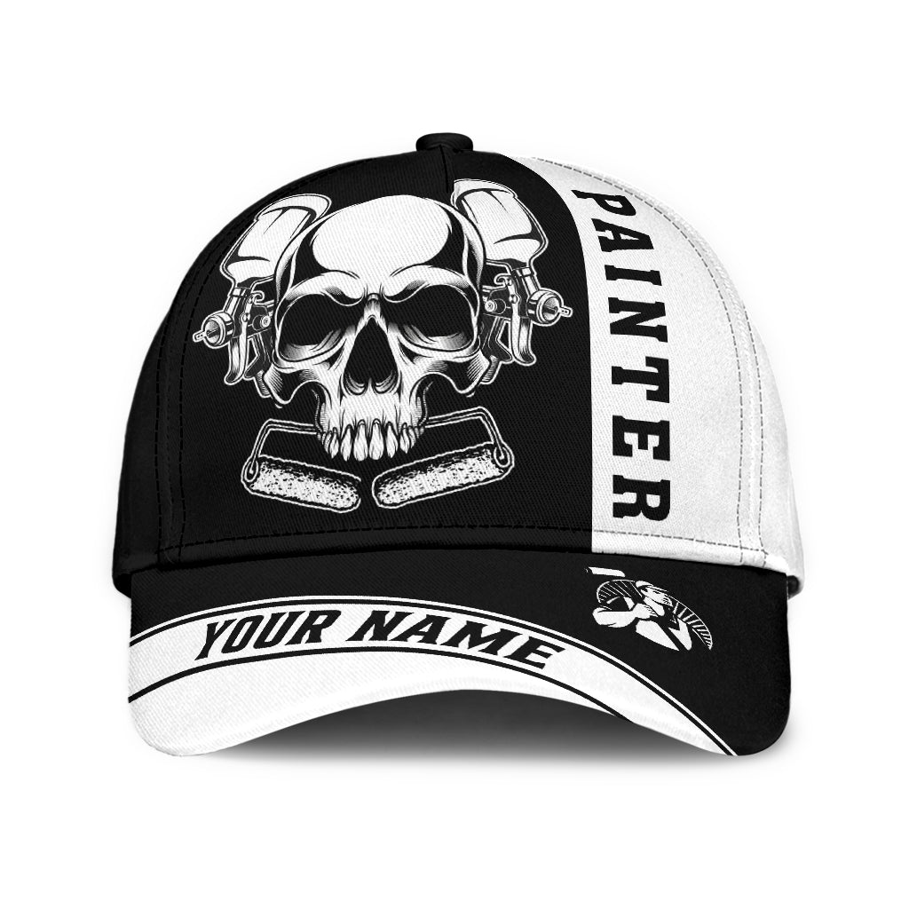 Custom Name Painter Classic Cap Black Skull, Painter Skull Hat Men Women Trucker Hats Custom Hats Gifts For Men & Women