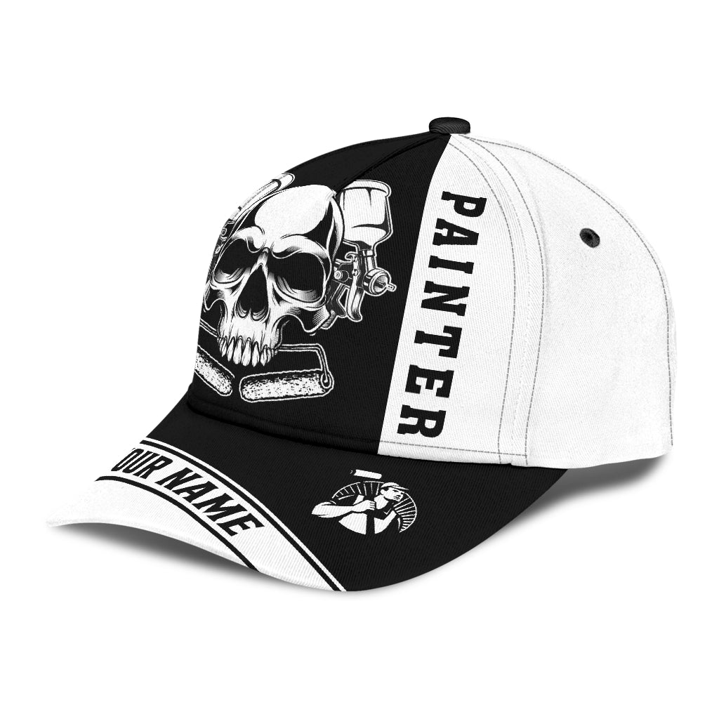 Custom Name Painter Classic Cap Black Skull, Painter Skull Hat Men Women Trucker Hats Custom Hats Gifts For Men & Women