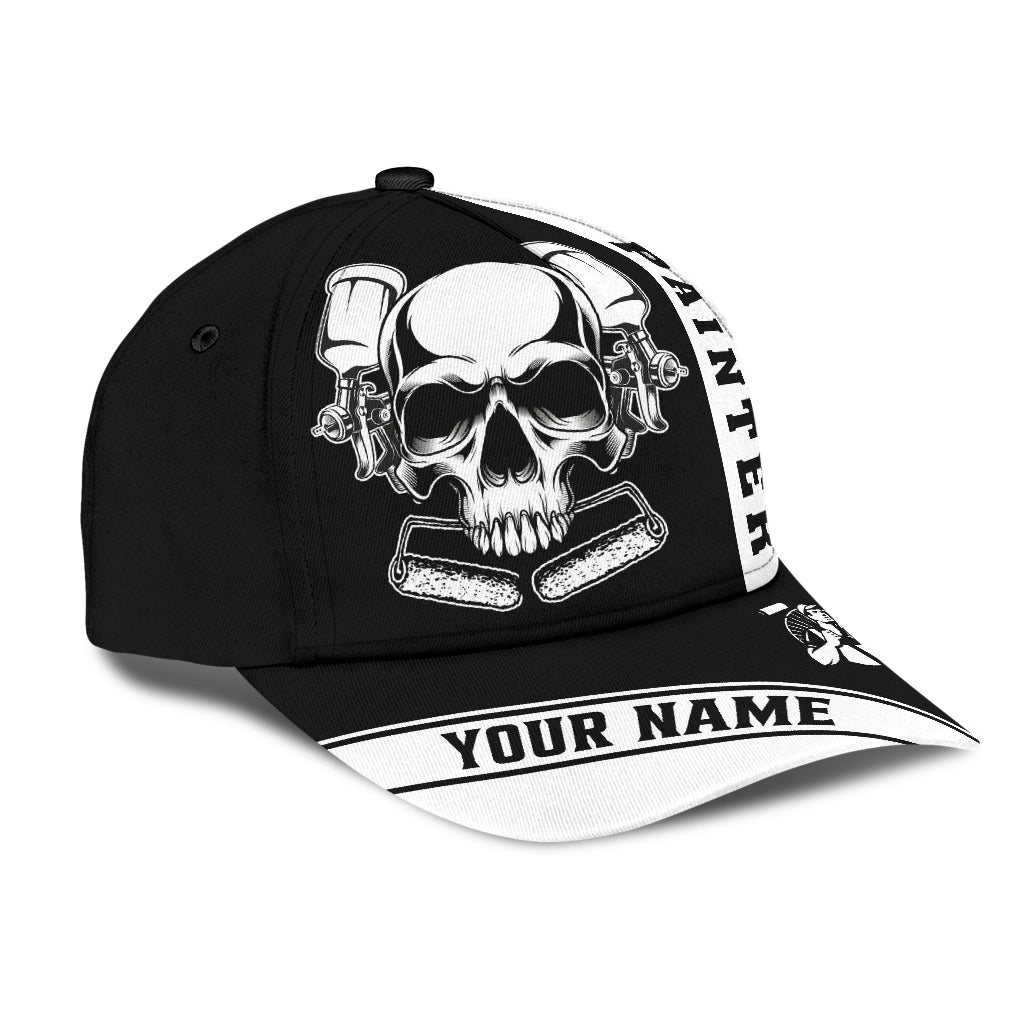 Custom Name Painter Classic Cap Black Skull, Painter Skull Hat Men Women Trucker Hats Custom Hats Gifts For Men & Women