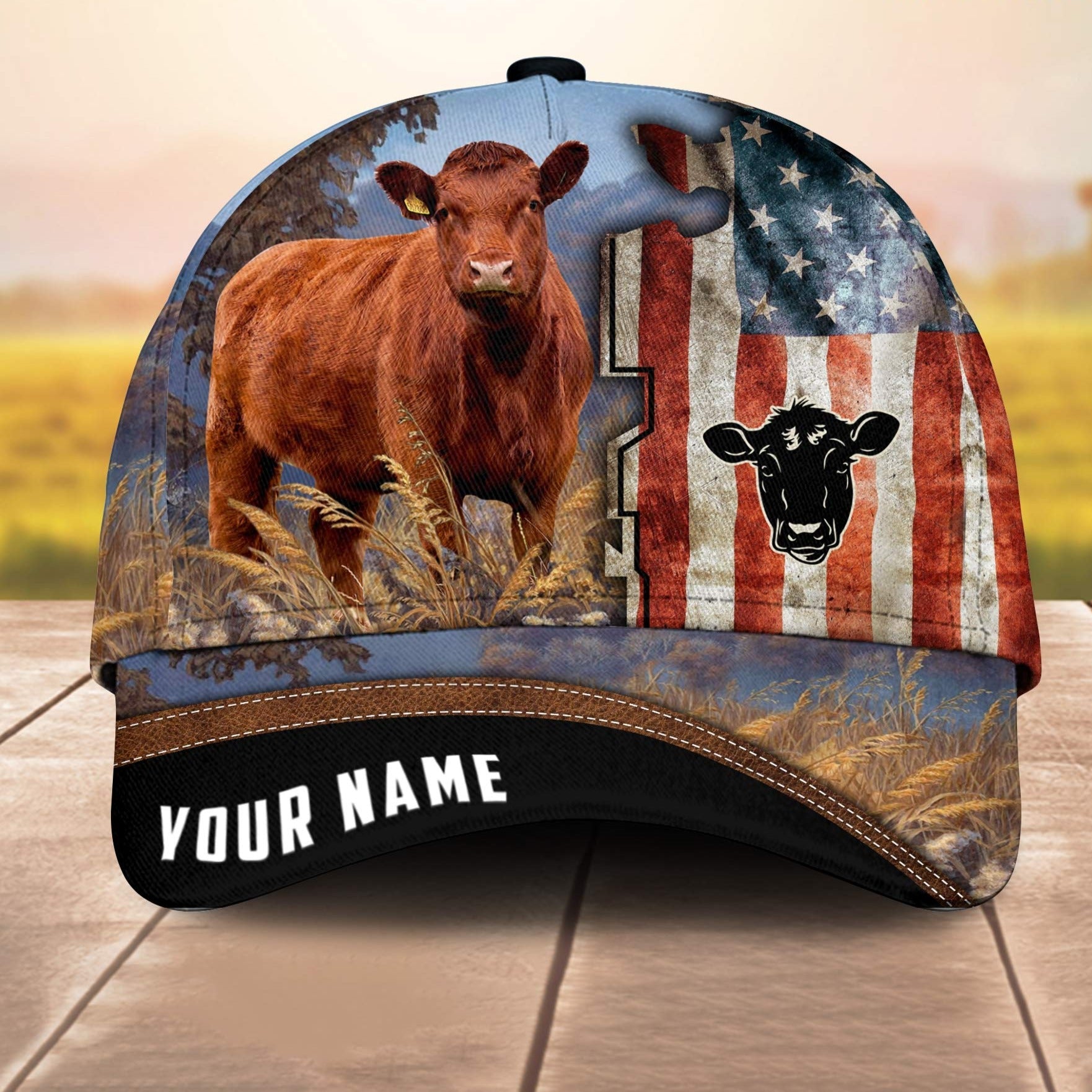 Custom Name Red Angus American Cale 3D Cap 3D All Over Print Baseball Cap, Cap For Farm Lovers, Animal Cap, Leather Pattern Cap Trucker Hats Custom Hats Gifts For Men & Women