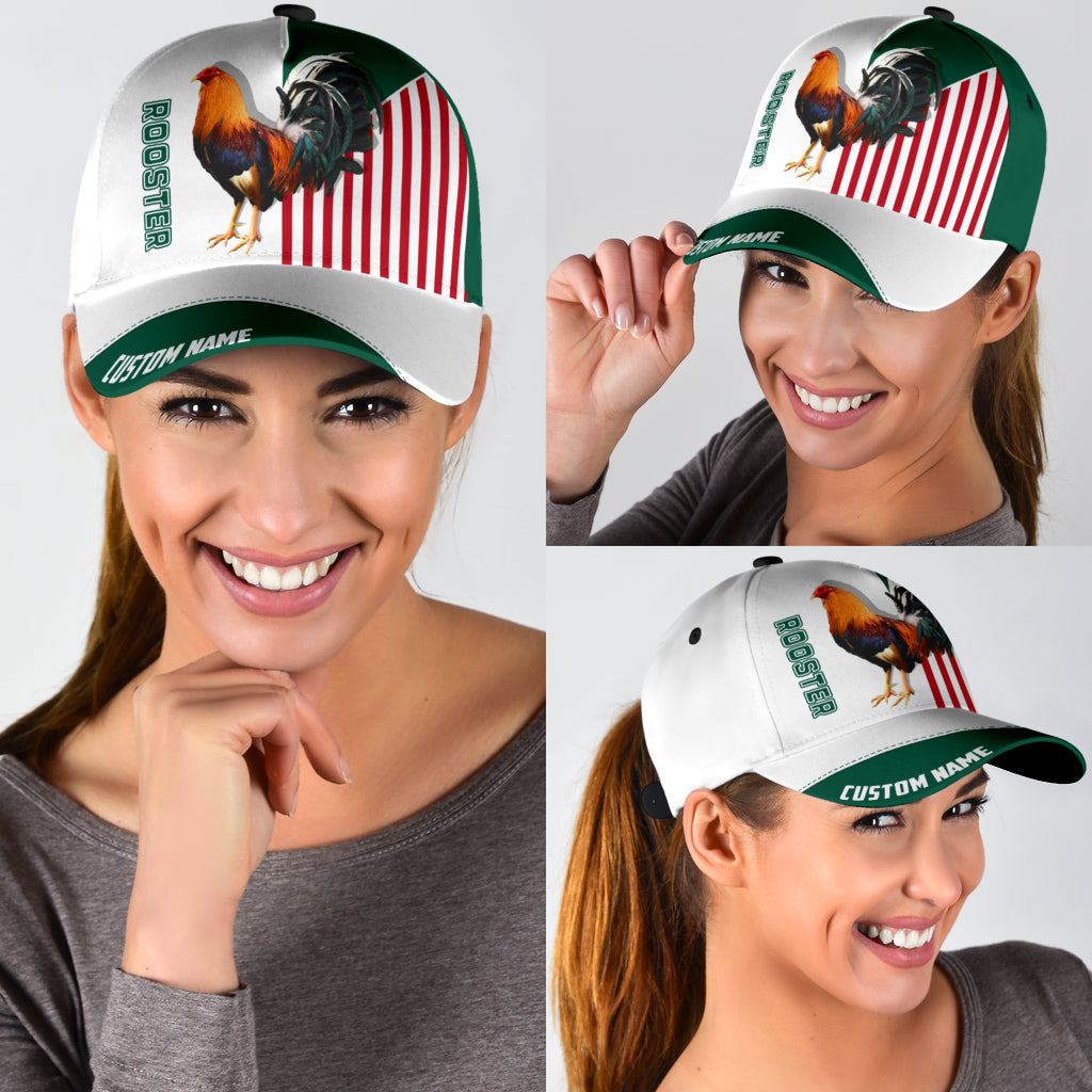 Custom Name Rooster Mexico All Over Printed Baseball Cap Hat Classic Cap For Chicken Lover Trucker Hats Custom Hats Gifts For Men & Women