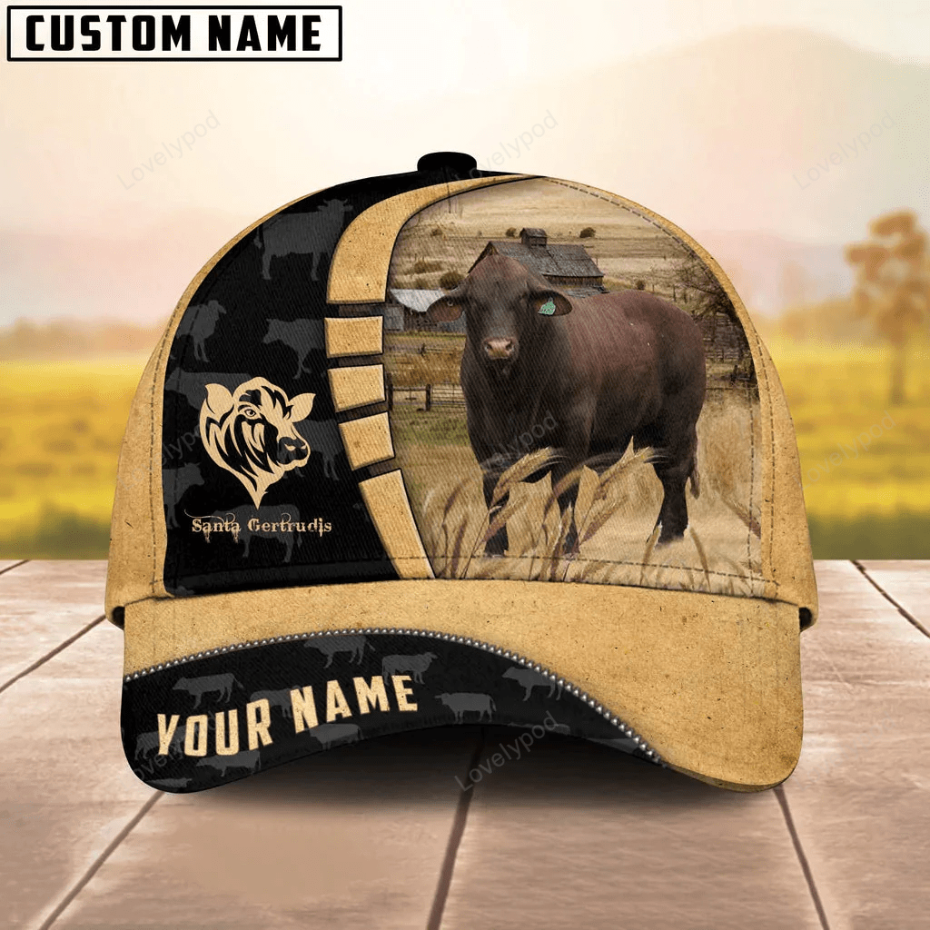 Custom Name Santa Gertrudis Cattle Farmhouse Field Cap, cow Baseball Hat For Farmer, Gift for cow lover Trucker Hats Custom Hats Gifts For Men & Women