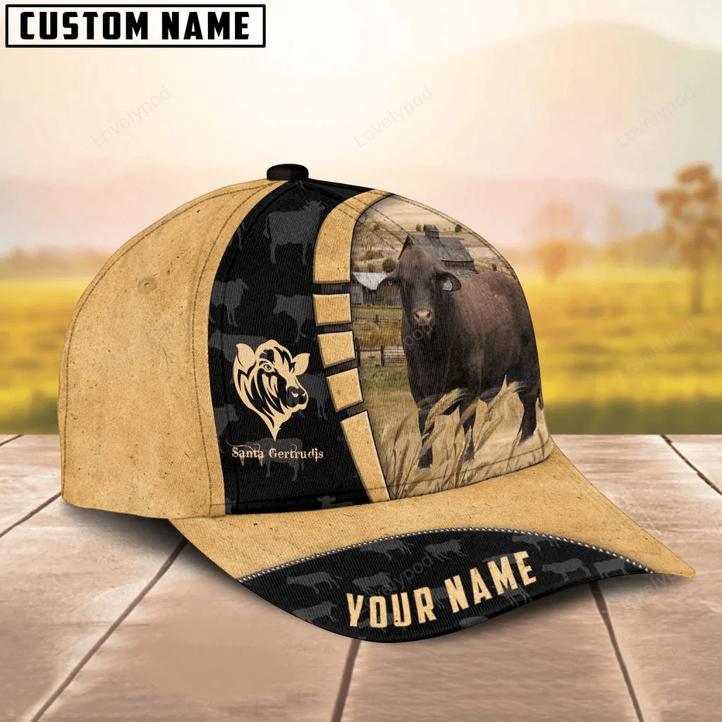 Custom Name Santa Gertrudis Cattle Farmhouse Field Cap, cow Baseball Hat For Farmer, Gift for cow lover Trucker Hats Custom Hats Gifts For Men & Women
