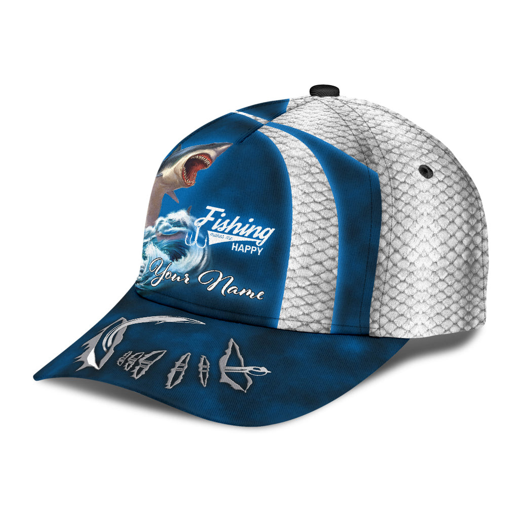 Custom Name Shark Fishing hat Hook D Design print Cap Trucker Hats Custom Hats Gifts For Men & Women