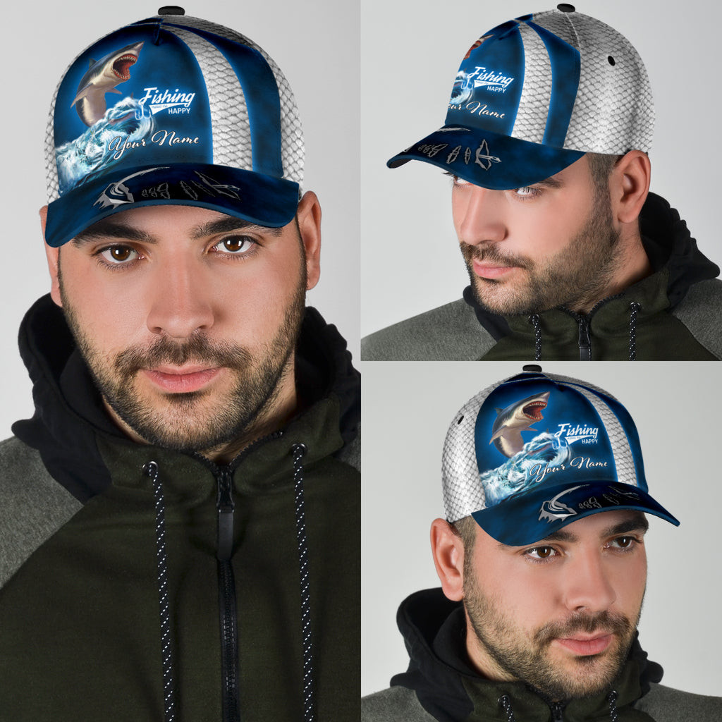 Custom Name Shark Fishing hat Hook D Design print Cap Trucker Hats Custom Hats Gifts For Men & Women