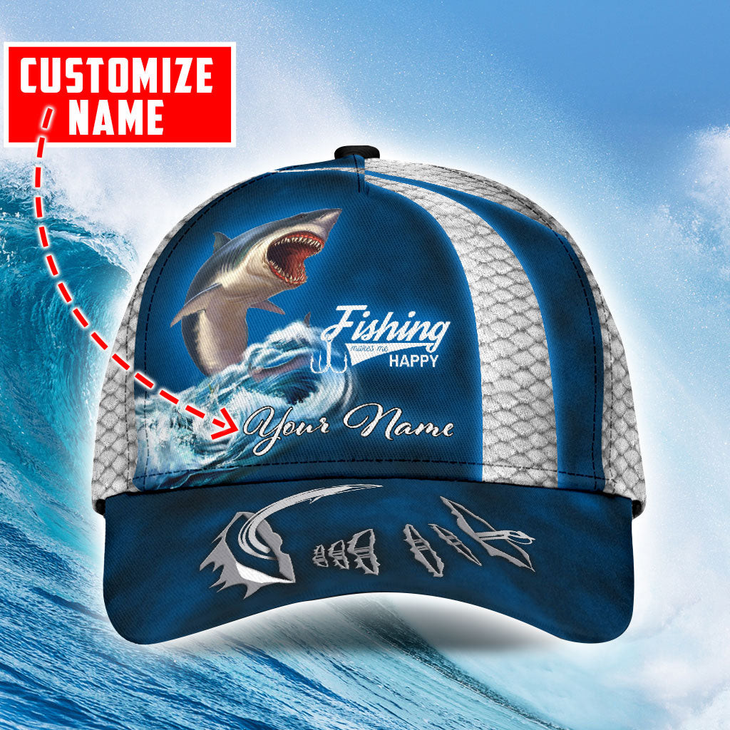 Custom Name Shark Fishing hat Hook D Design print Cap Trucker Hats Custom Hats Gifts For Men & Women