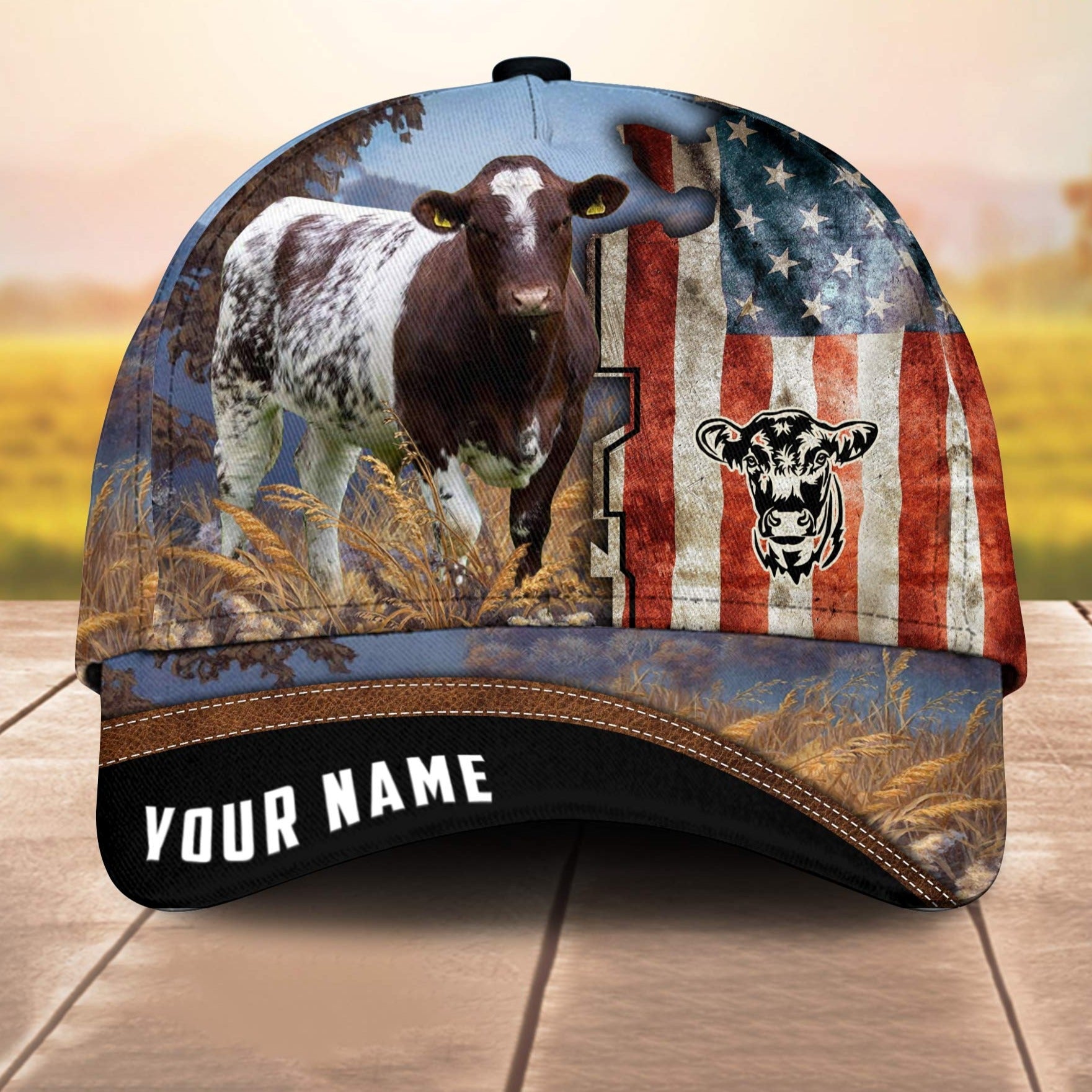 Custom Name Shorthorn American Cale 3D Cap 3D All Over Print Baseball Cap, Cap For Farm Lovers, Animal Cap, Leather Pattern Cap Trucker Hats Custom Hats Gifts For Men & Women