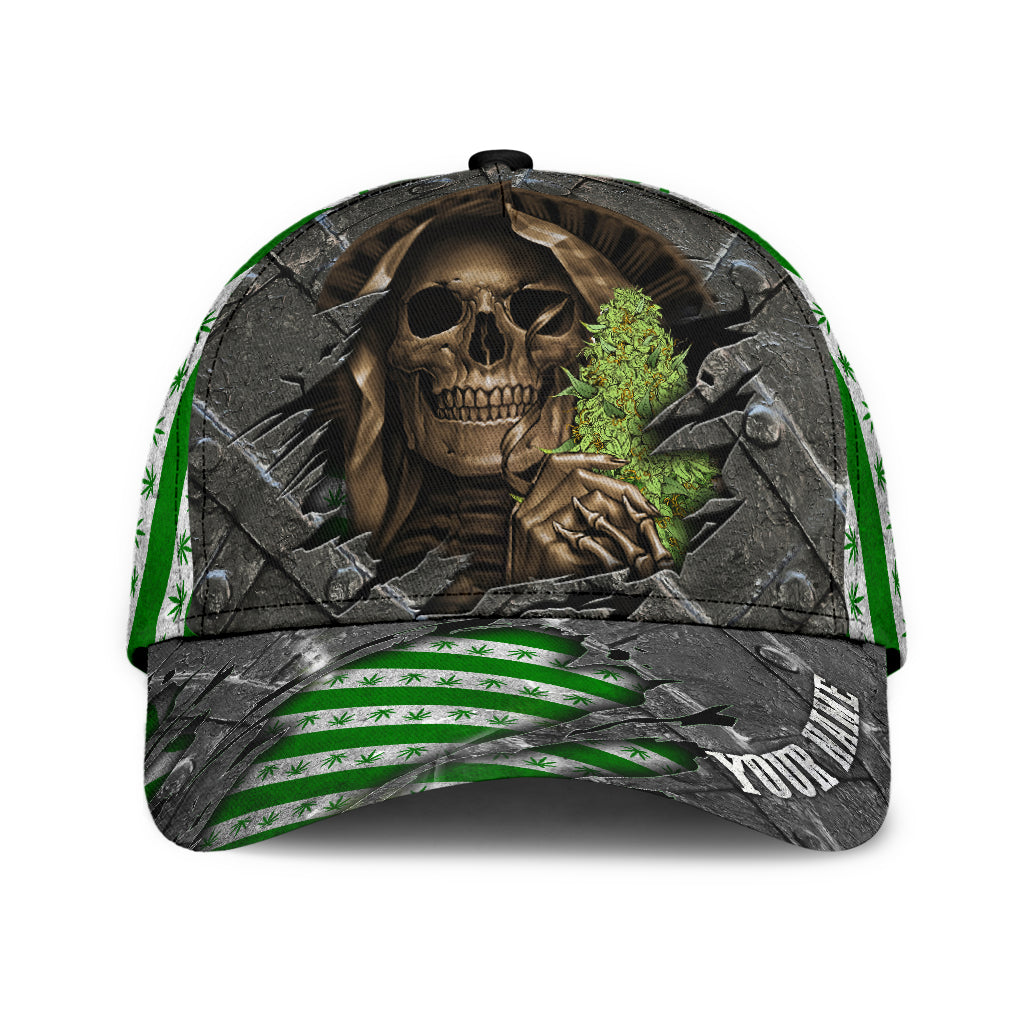 Custom Name Skull Weed Classic Cap, Baseball Skull Cap Hat For Summer Travel Trucker Hats Custom Hats Gifts For Men & Women