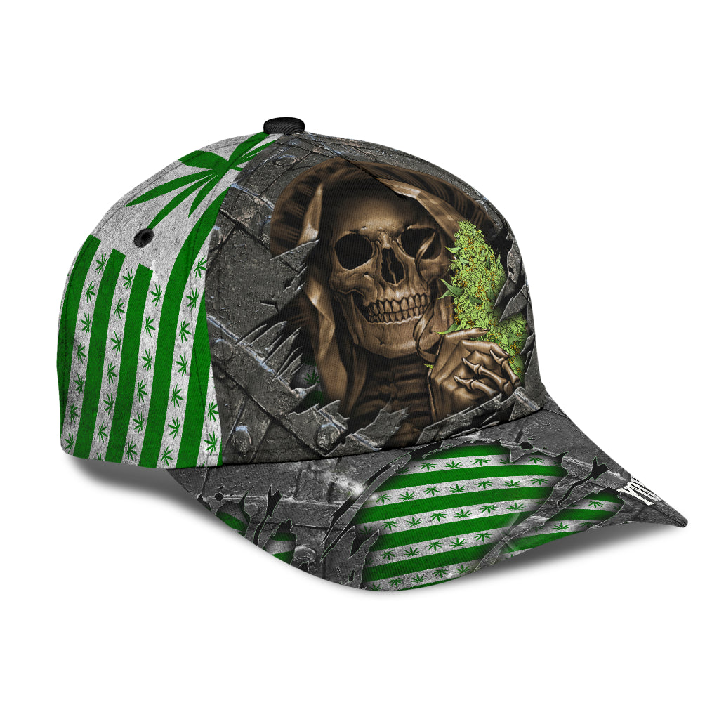 Custom Name Skull Weed Classic Cap, Baseball Skull Cap Hat For Summer Travel Trucker Hats Custom Hats Gifts For Men & Women
