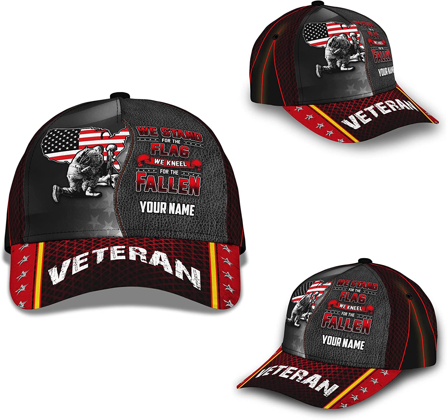 Custom Name US Veteran We Stand for The Flag Personalized Classic Adjustable Cap, Gift For Veteran Trucker Hats Custom Hats Gifts For Men & Women