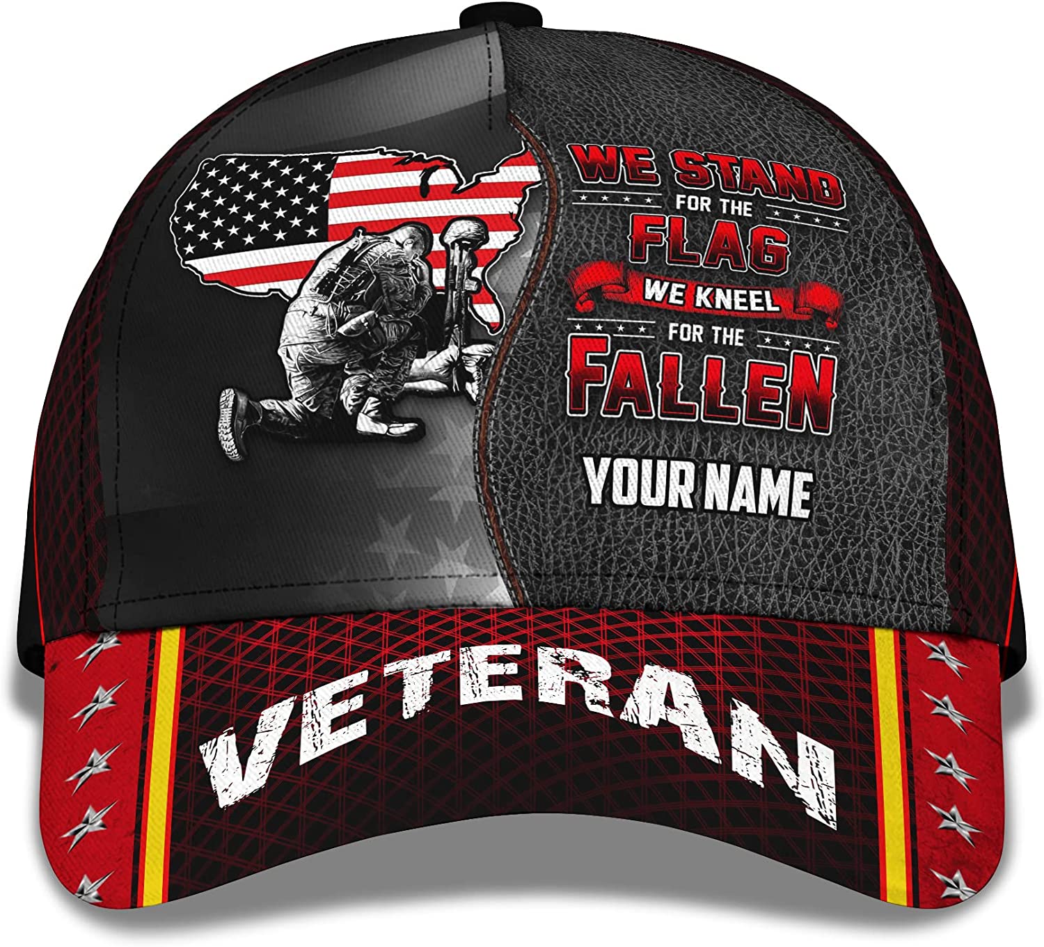 Custom Name US Veteran We Stand for The Flag Personalized Classic Adjustable Cap, Gift For Veteran Trucker Hats Custom Hats Gifts For Men & Women