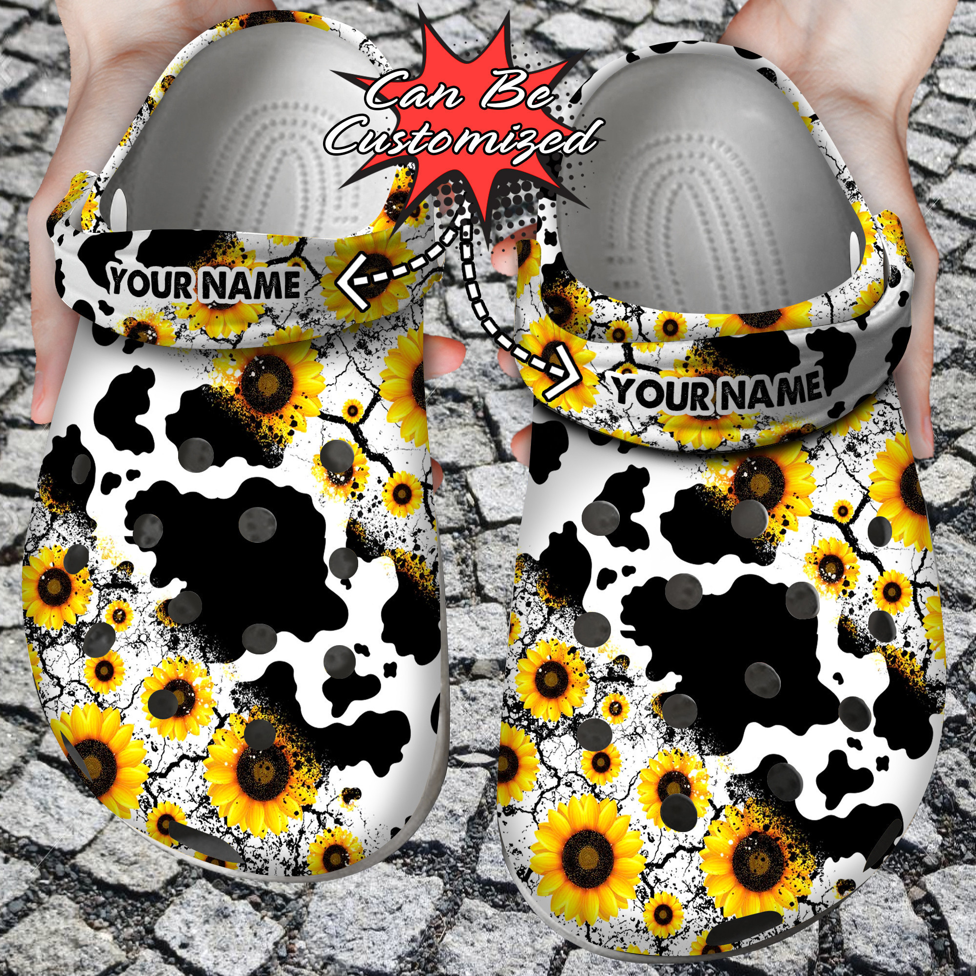 Custom Personalized Cow Sunflower Stripe Clog Shoes