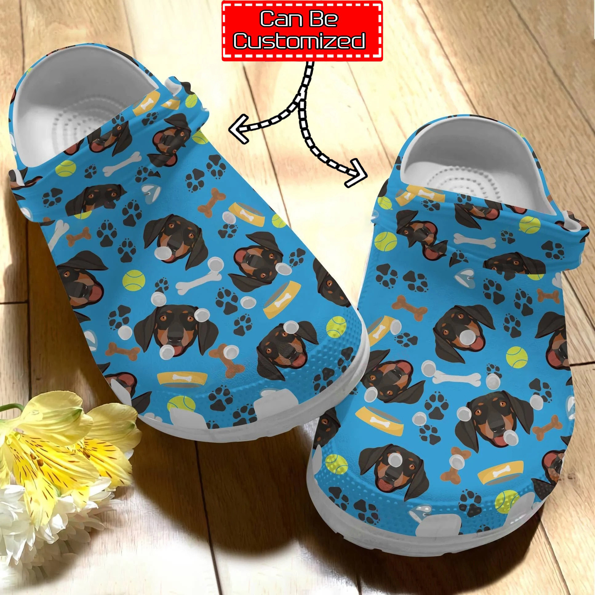 Custom Personalized Cute Dachshund Pattern Clog Shoes