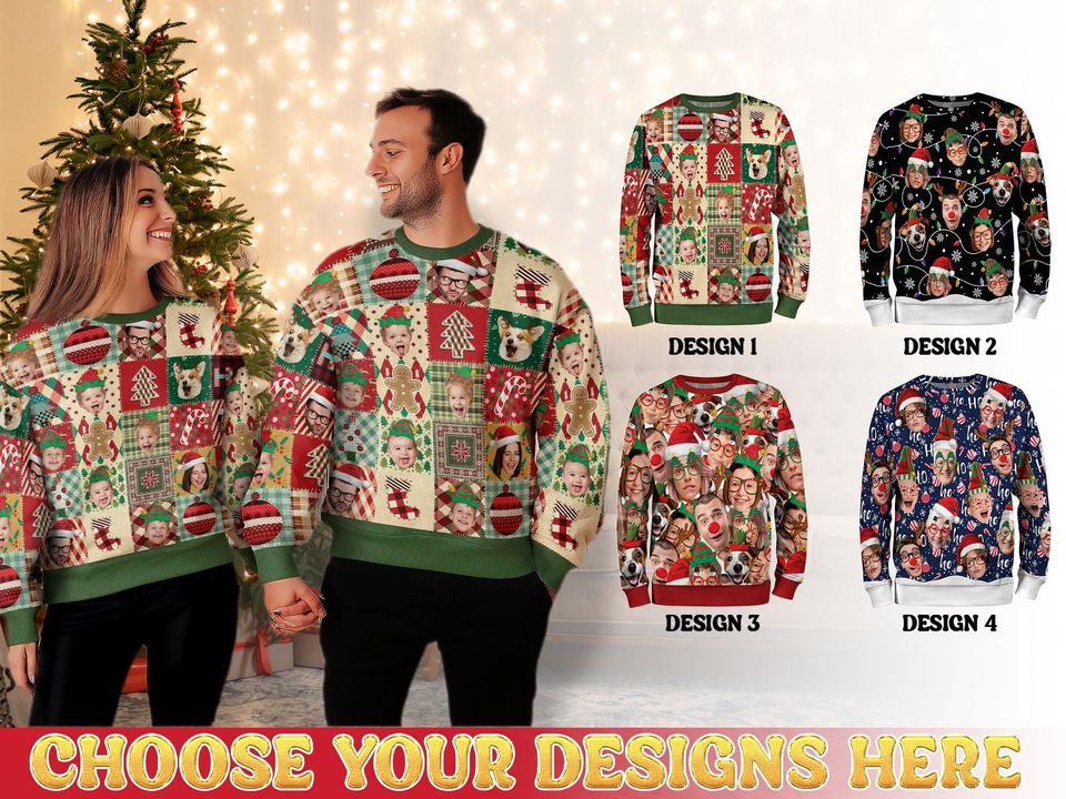 Custom Pet Face Christmas Sweatshirt For Men Women - Image 3